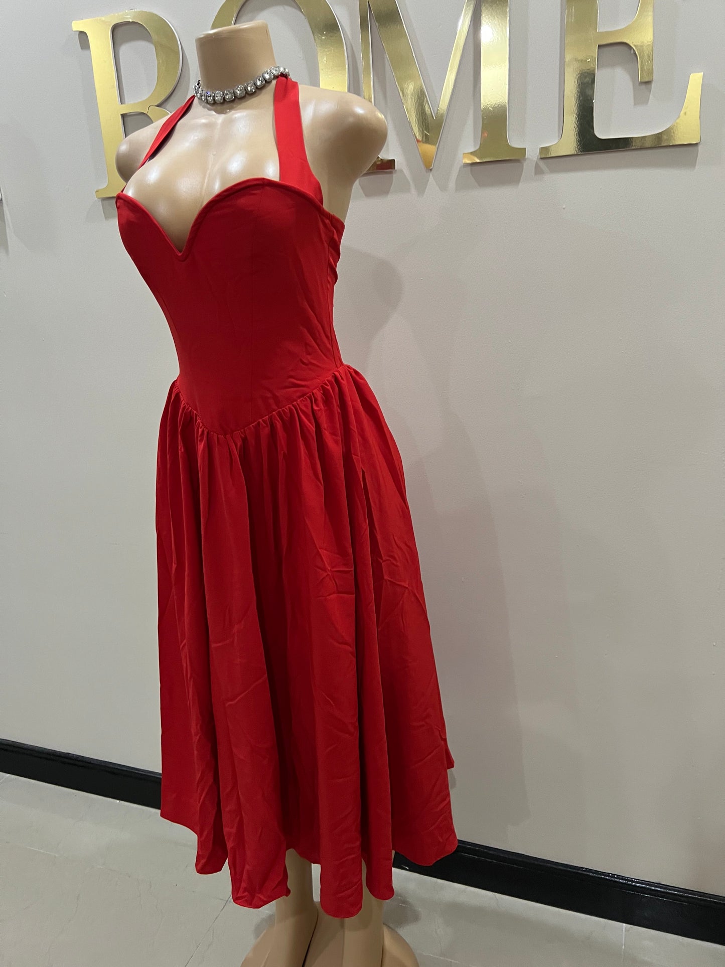 Sweetheart Halter Diana Dress (Red)