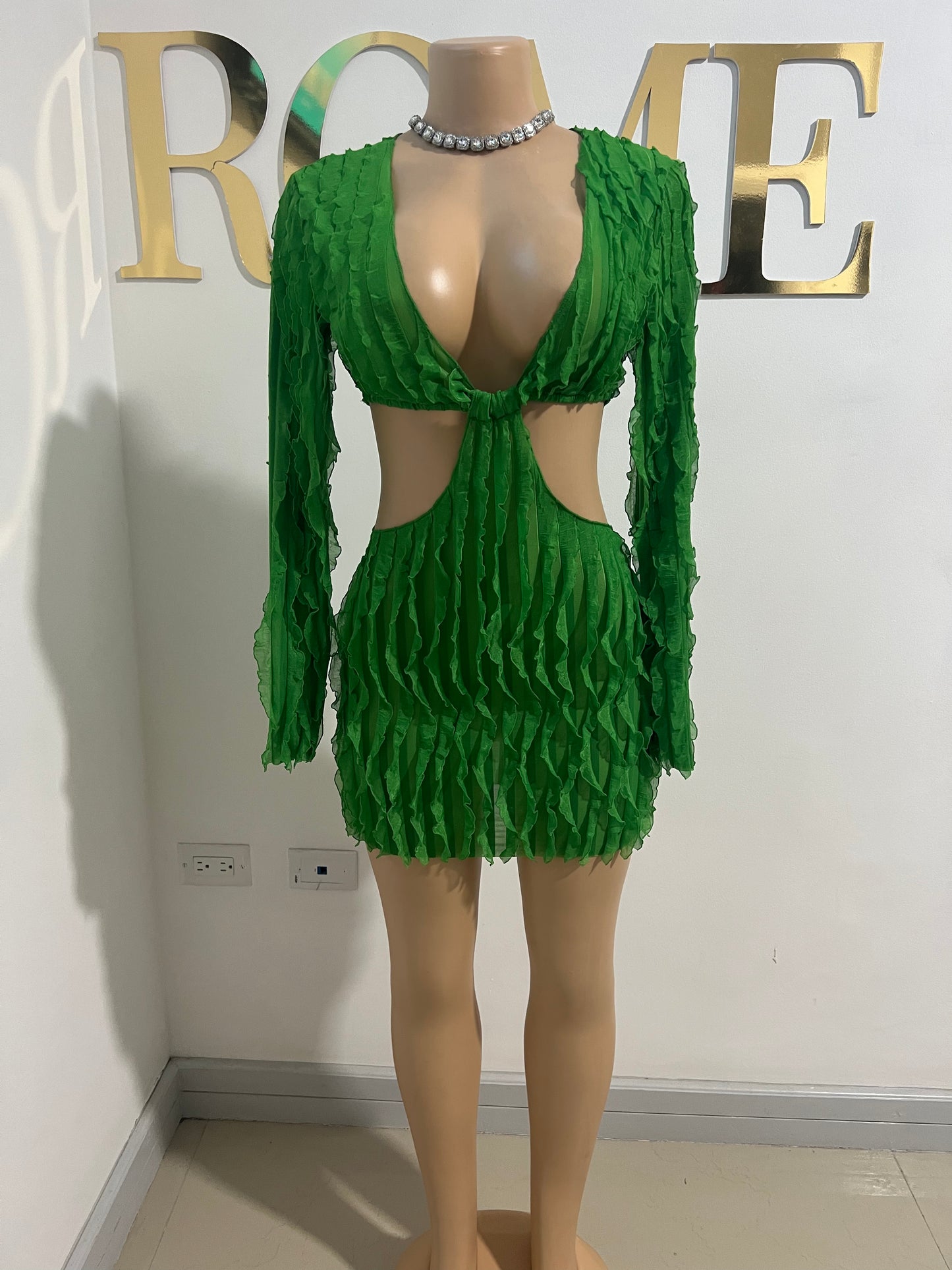 Lily Long Sleeve Mini Dress (Green)