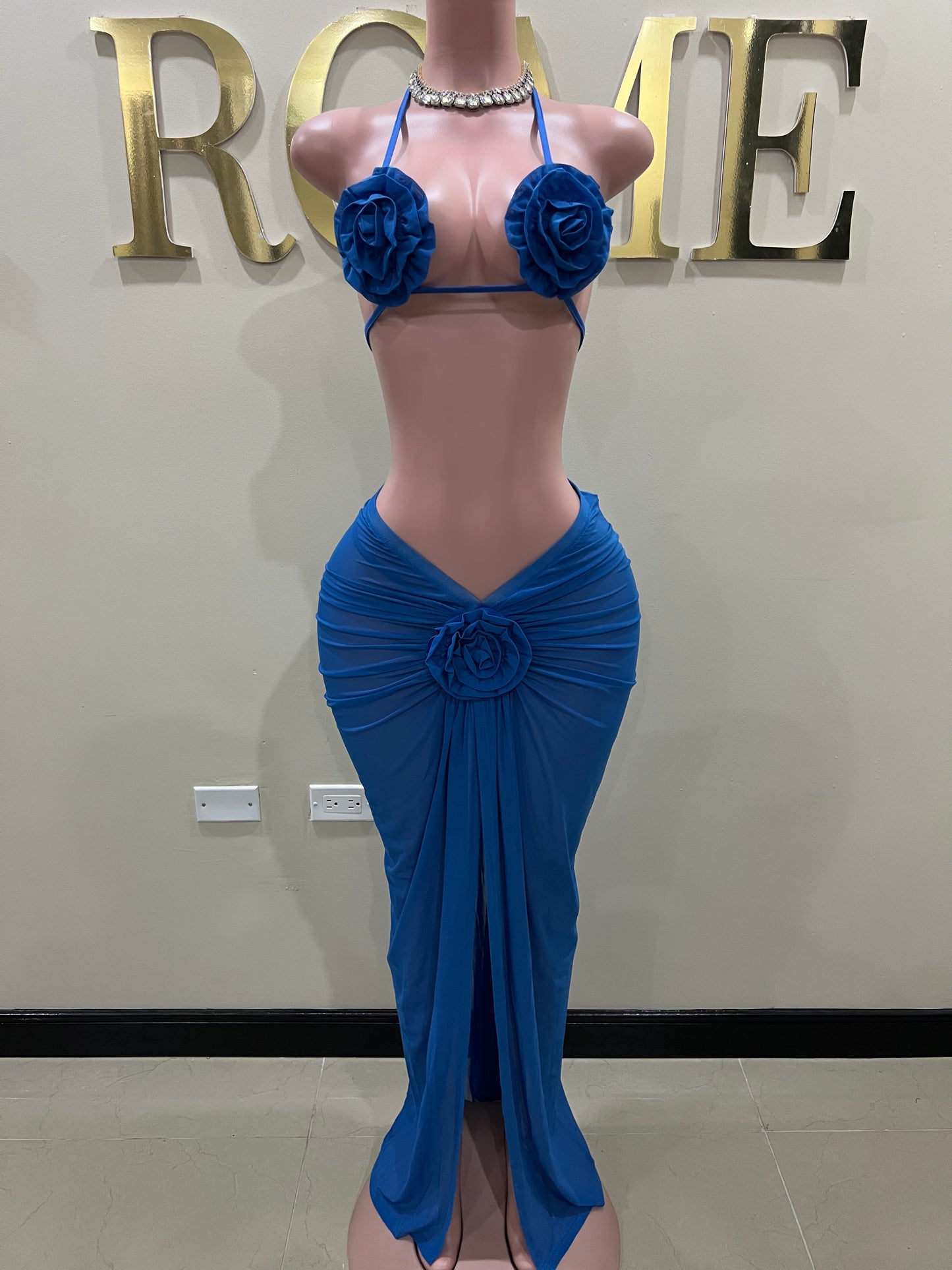 Cassie Flower 3 Pcs Mesh Skirt Set (Blue)