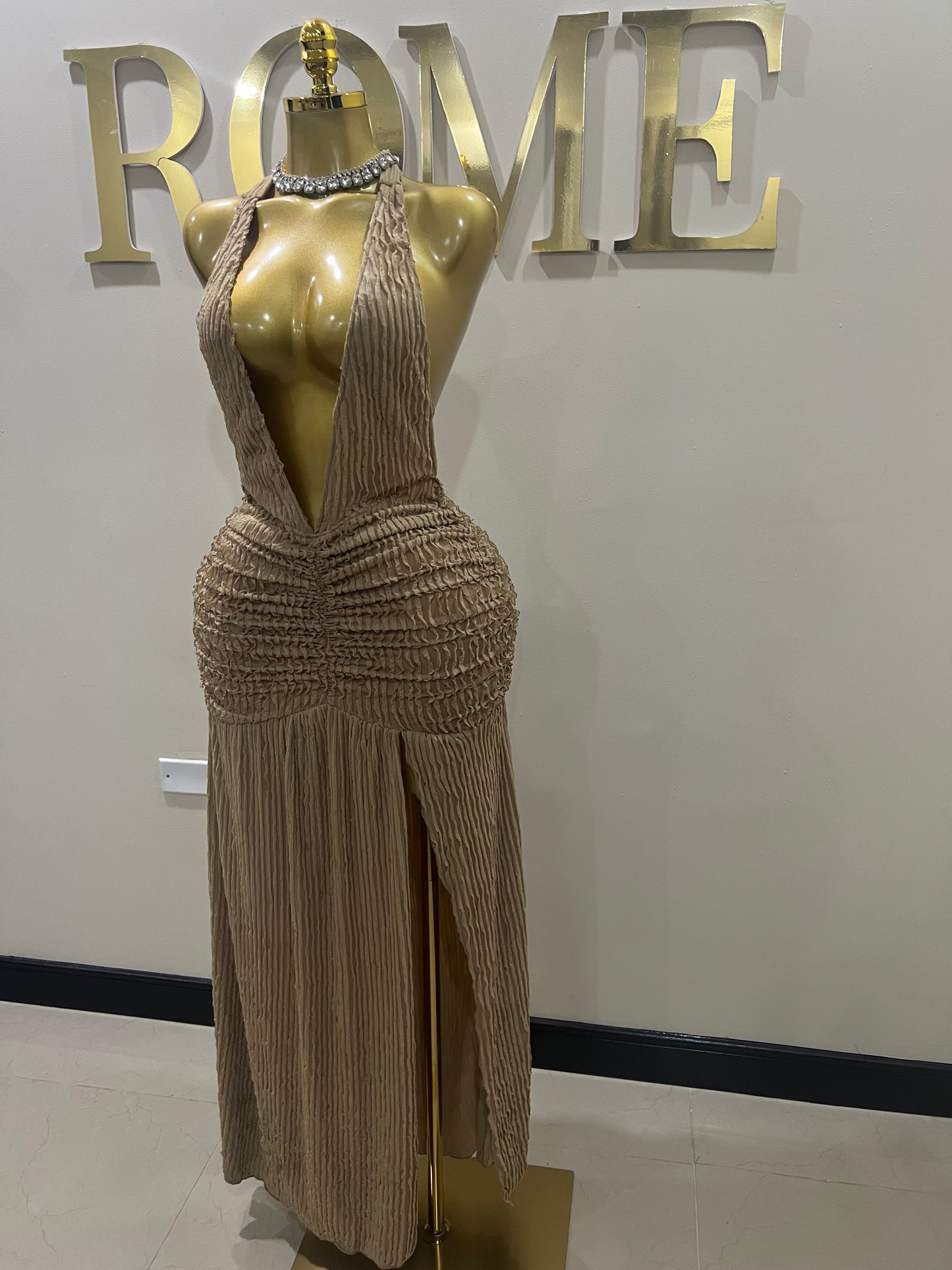 Lily Nara Halter Dress (Brown)