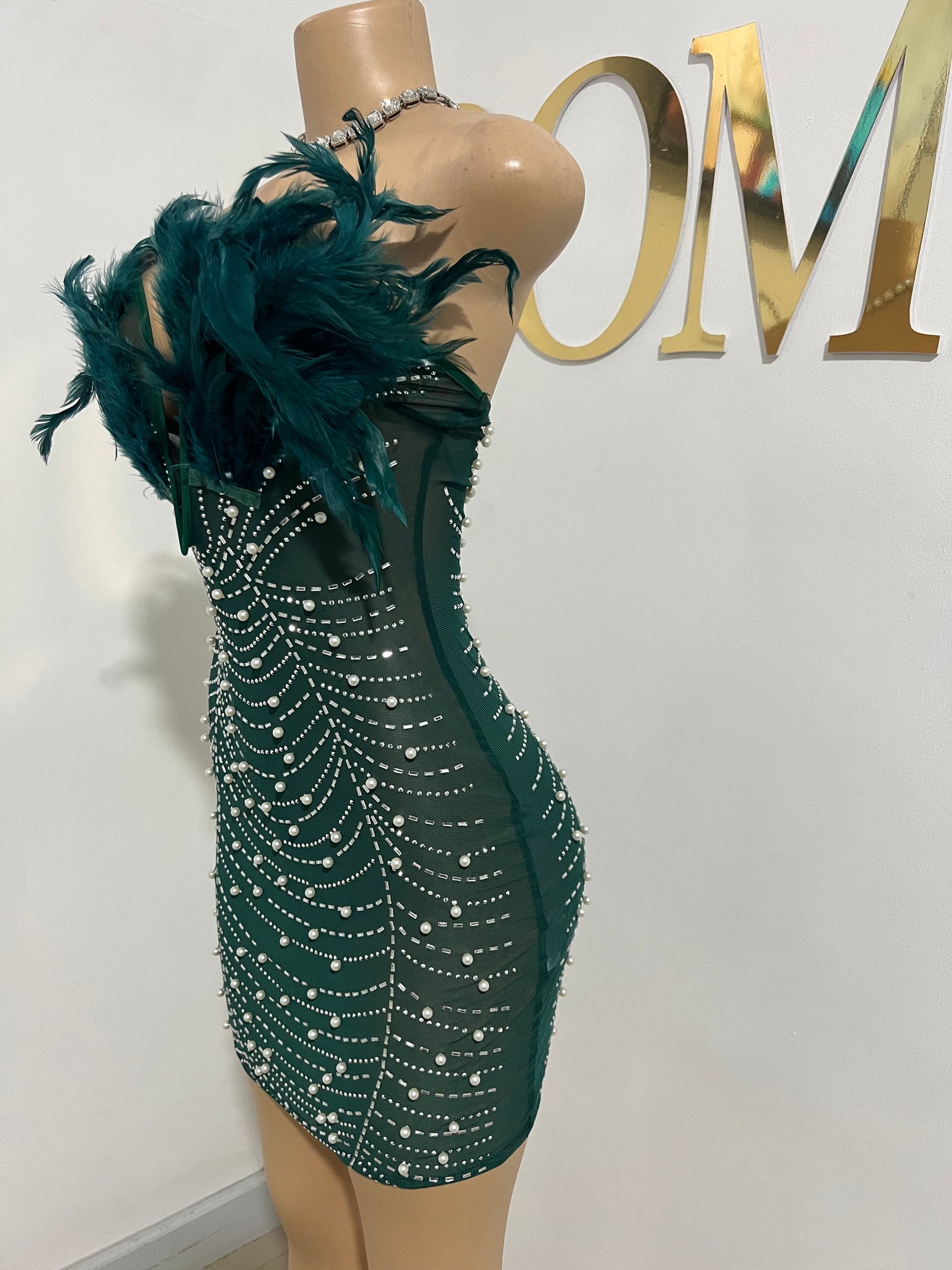 Elle Feather Crystal Dress (Green)