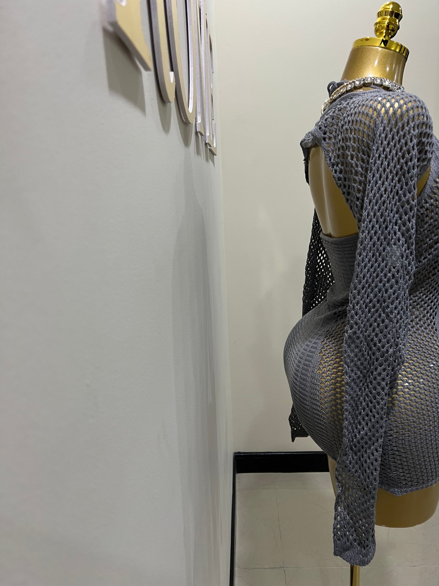 Alara Crochet 2pcs Mini Dress (Grey)