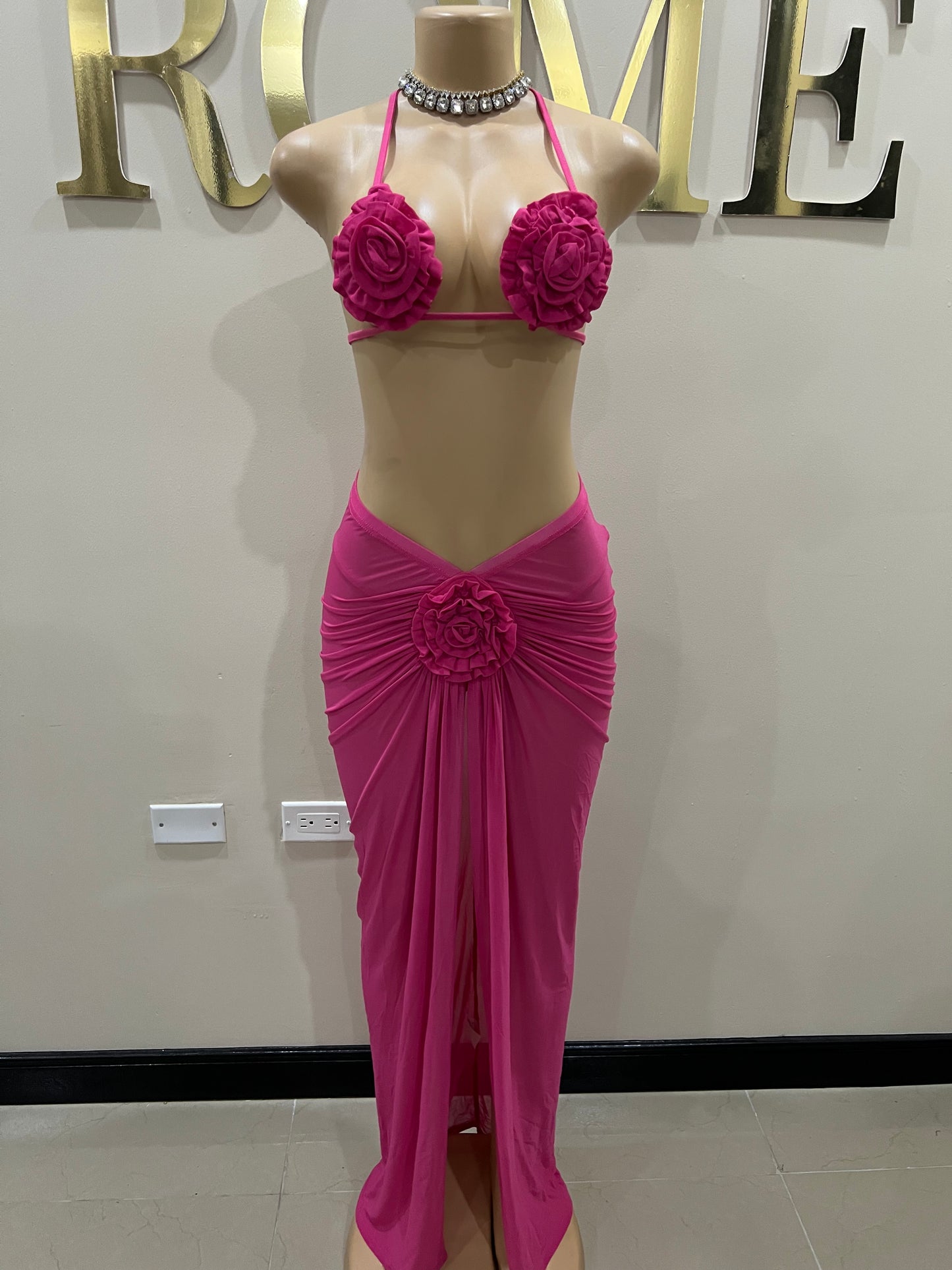 Cassie Flower 3 Pcs Mesh Skirt Set (Pink)