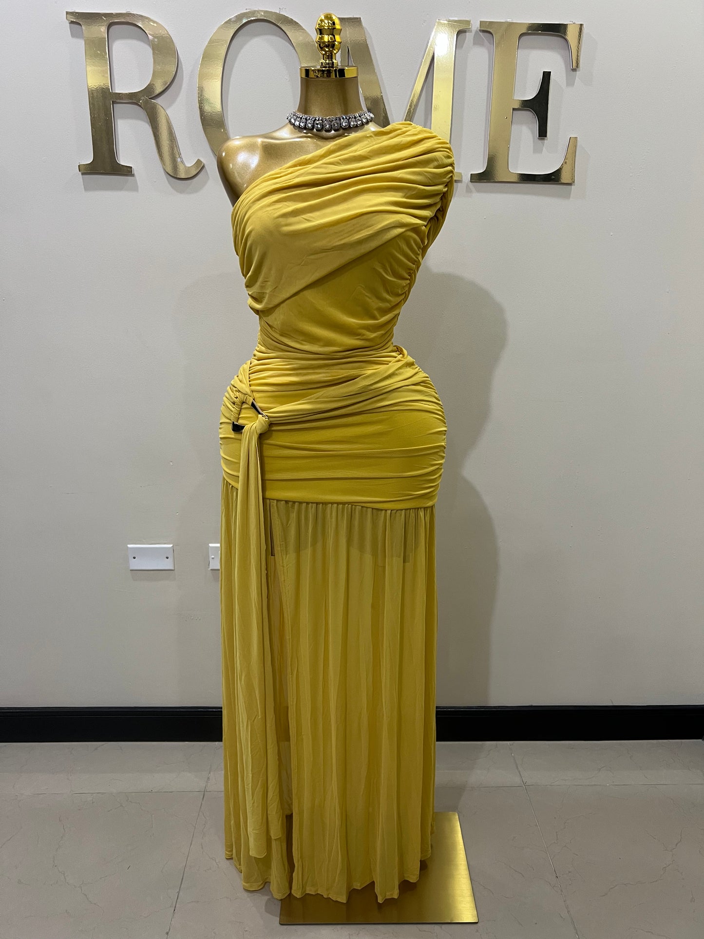 Nara Michelle Angle Mesh Split Dress (Yellow)