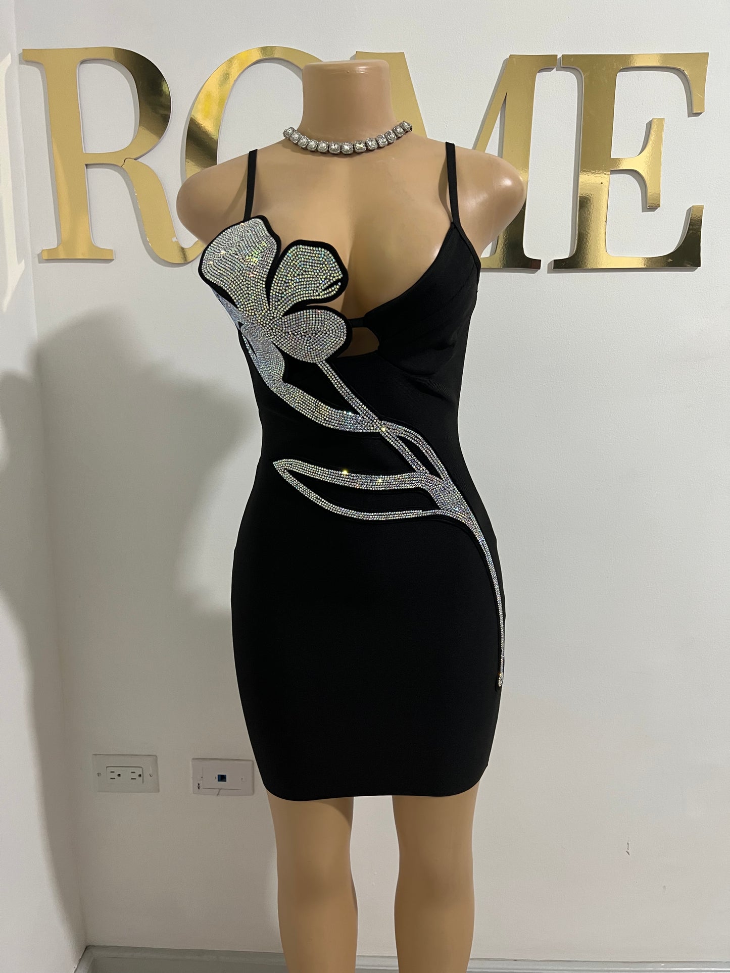 Flower Pot Bandage Glam Dress (Black)