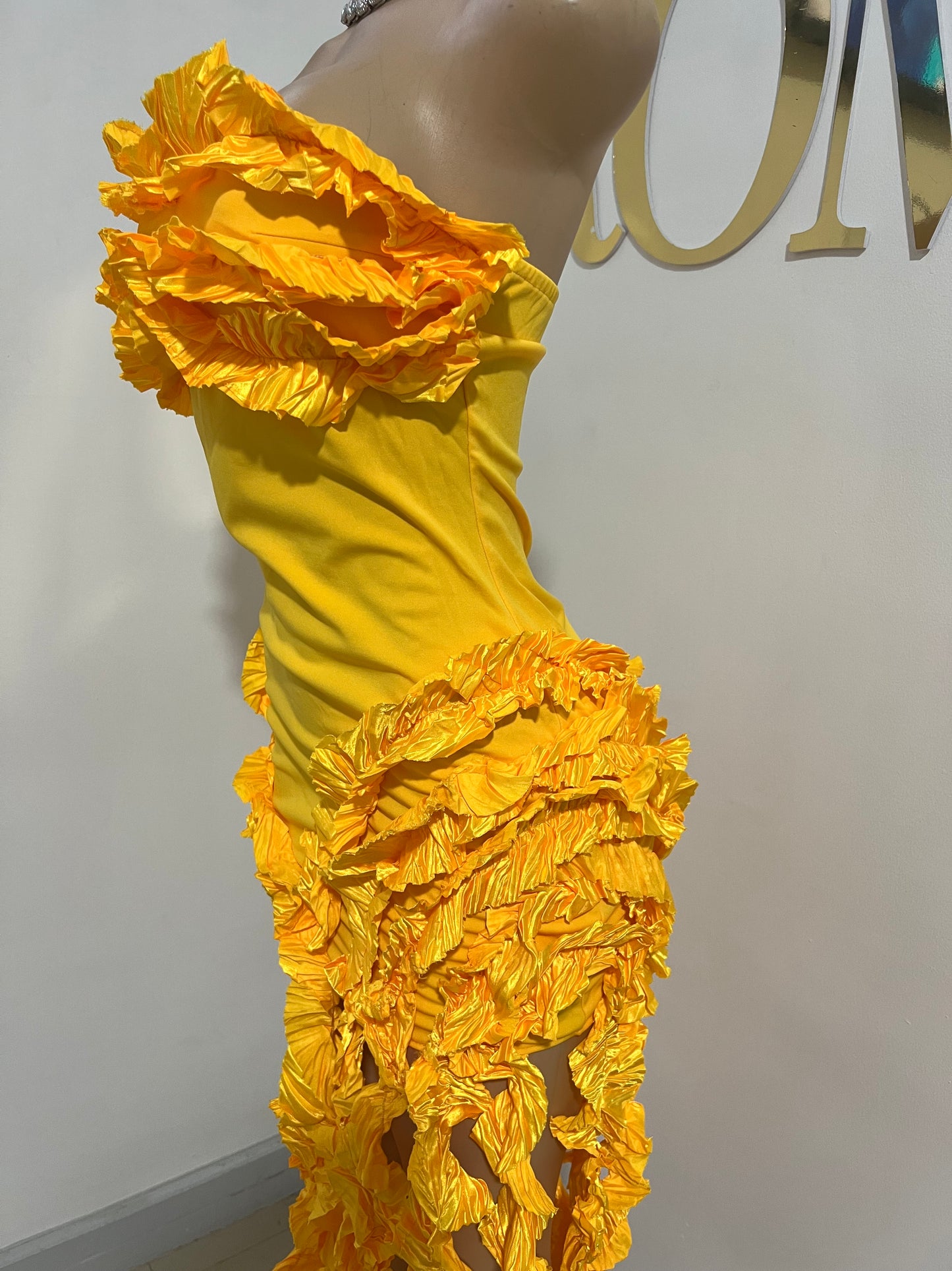 Kate Rouched Mini Dress (Yellow)
