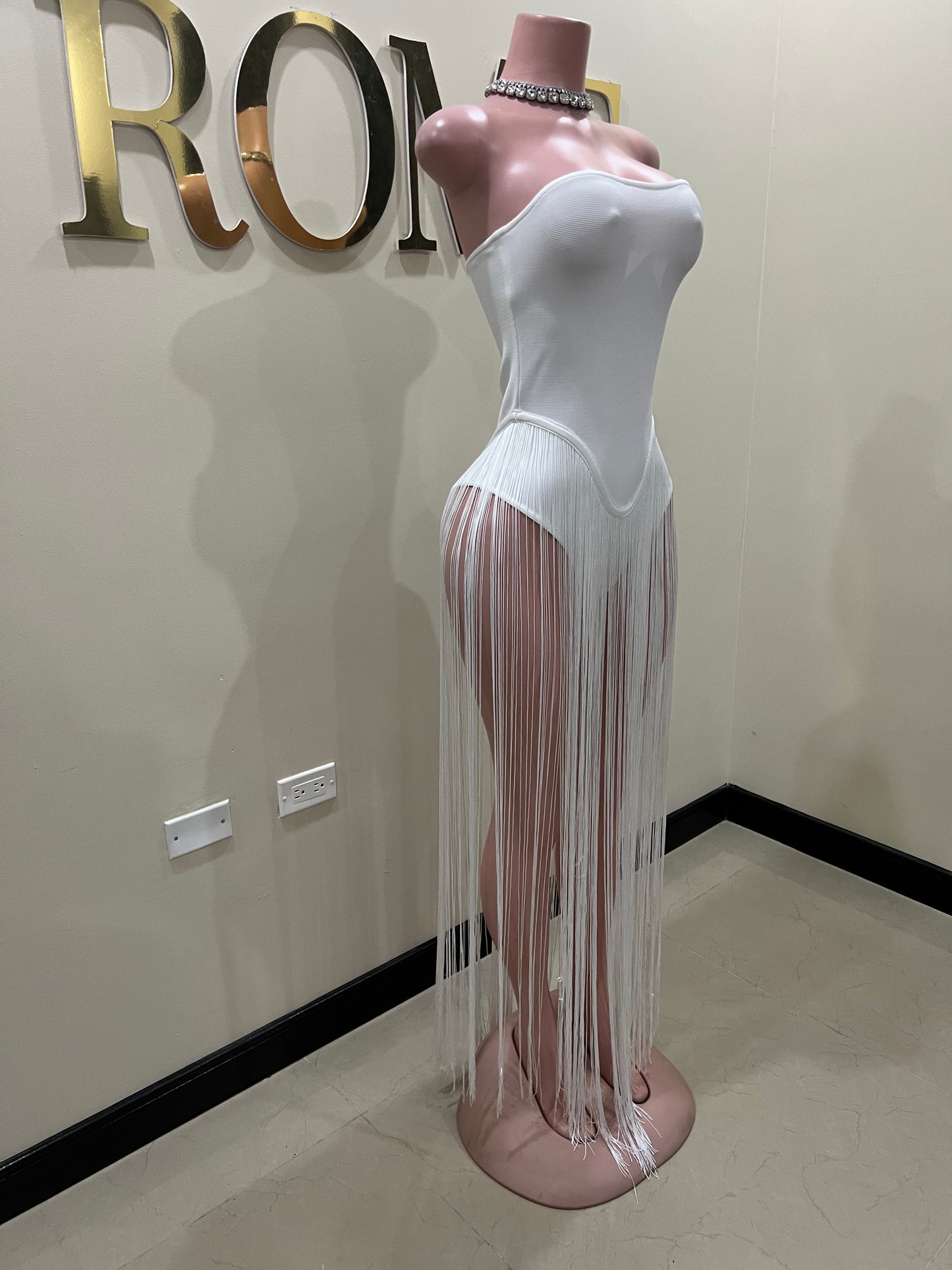 Simone Fringe Bandage Bodysuit (White)