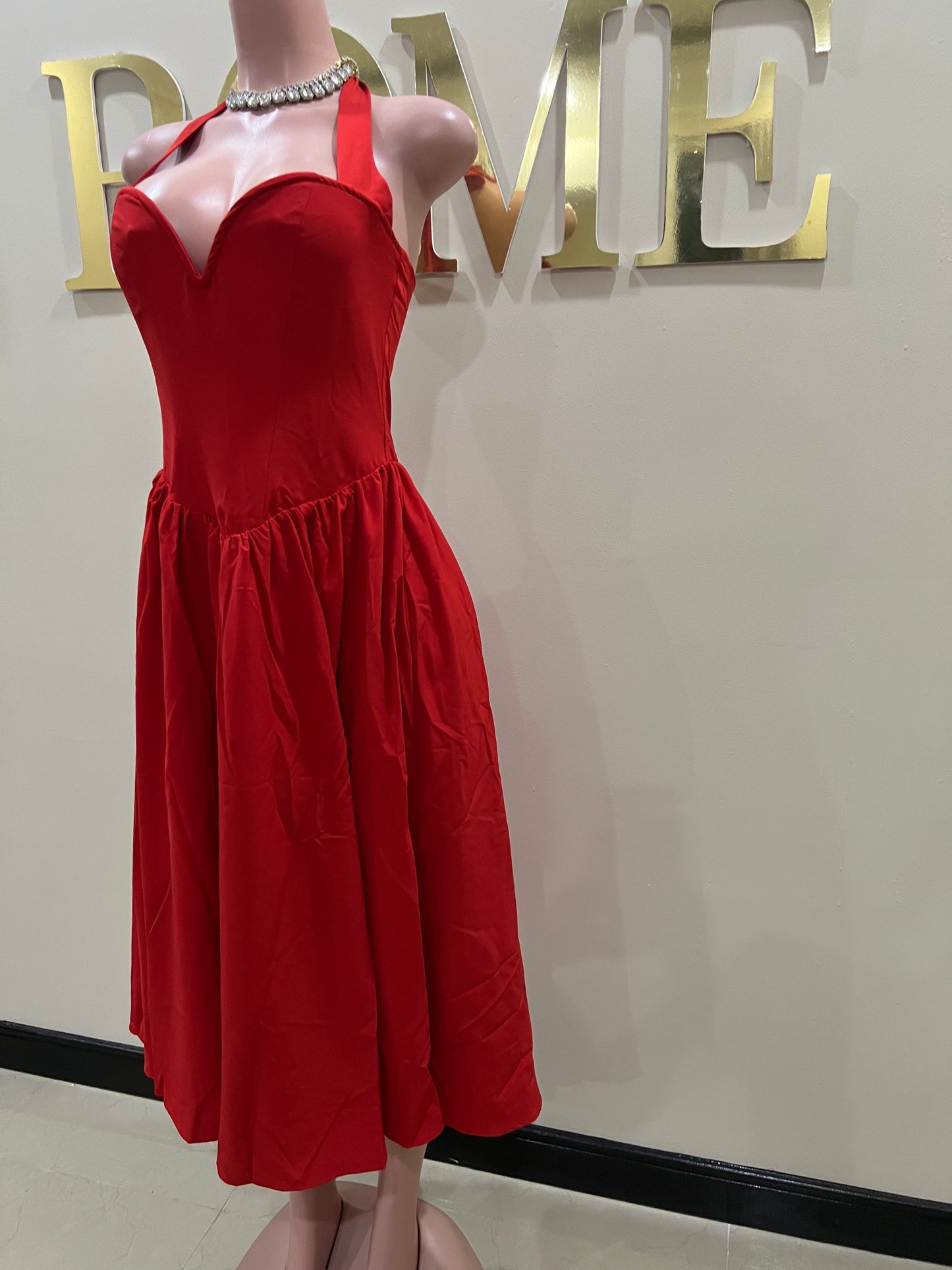 Sweetheart Halter Diana Dress (Red)