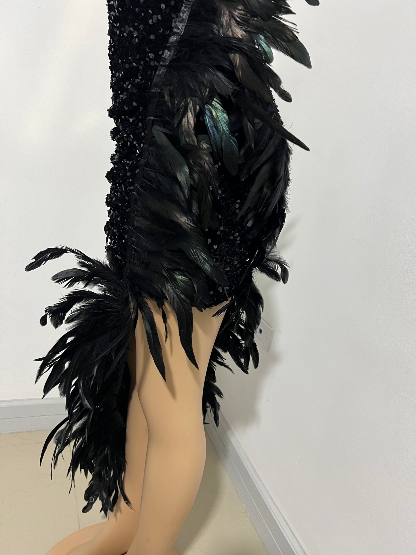 Octavia Iridescent Feather Dress (Black)