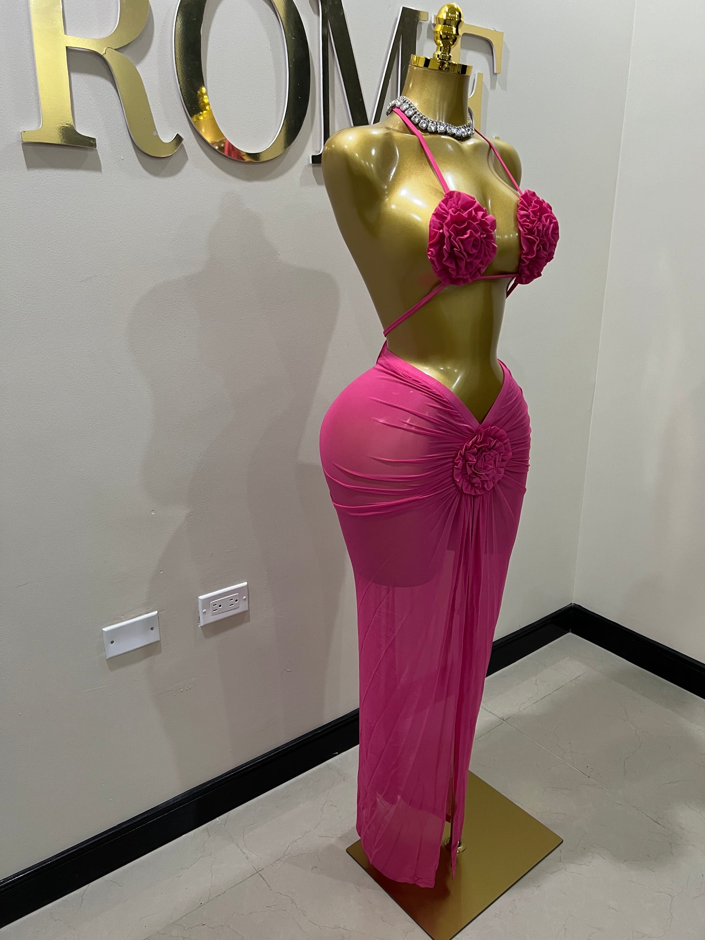 Cassie Flower 3 Pcs Mesh Skirt Set (Pink)