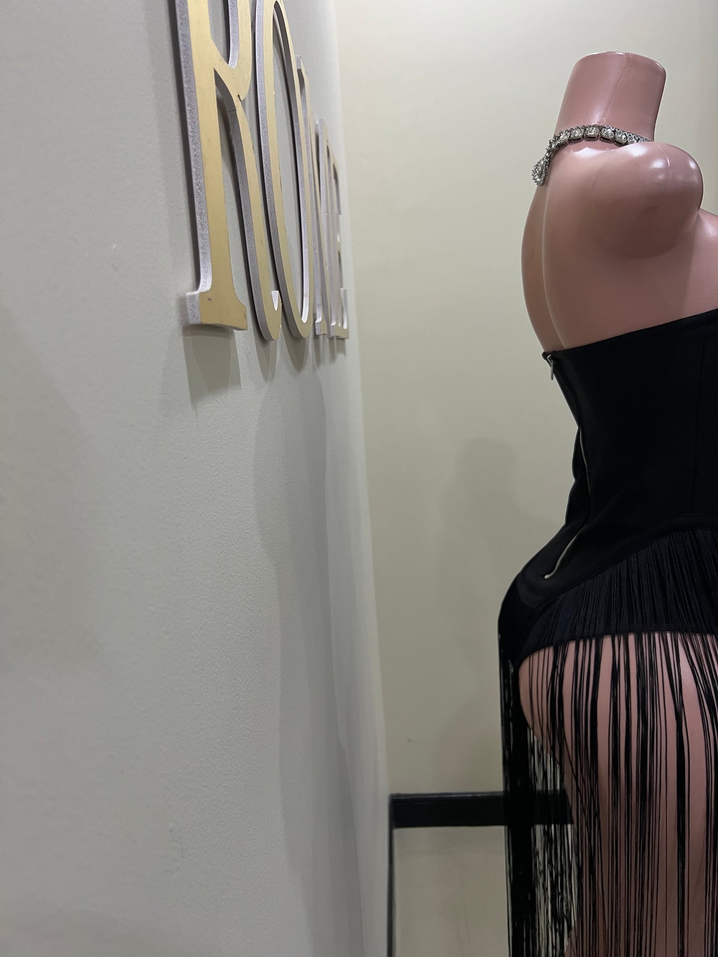 Simone Fringe Bandage Bodysuit (Black)