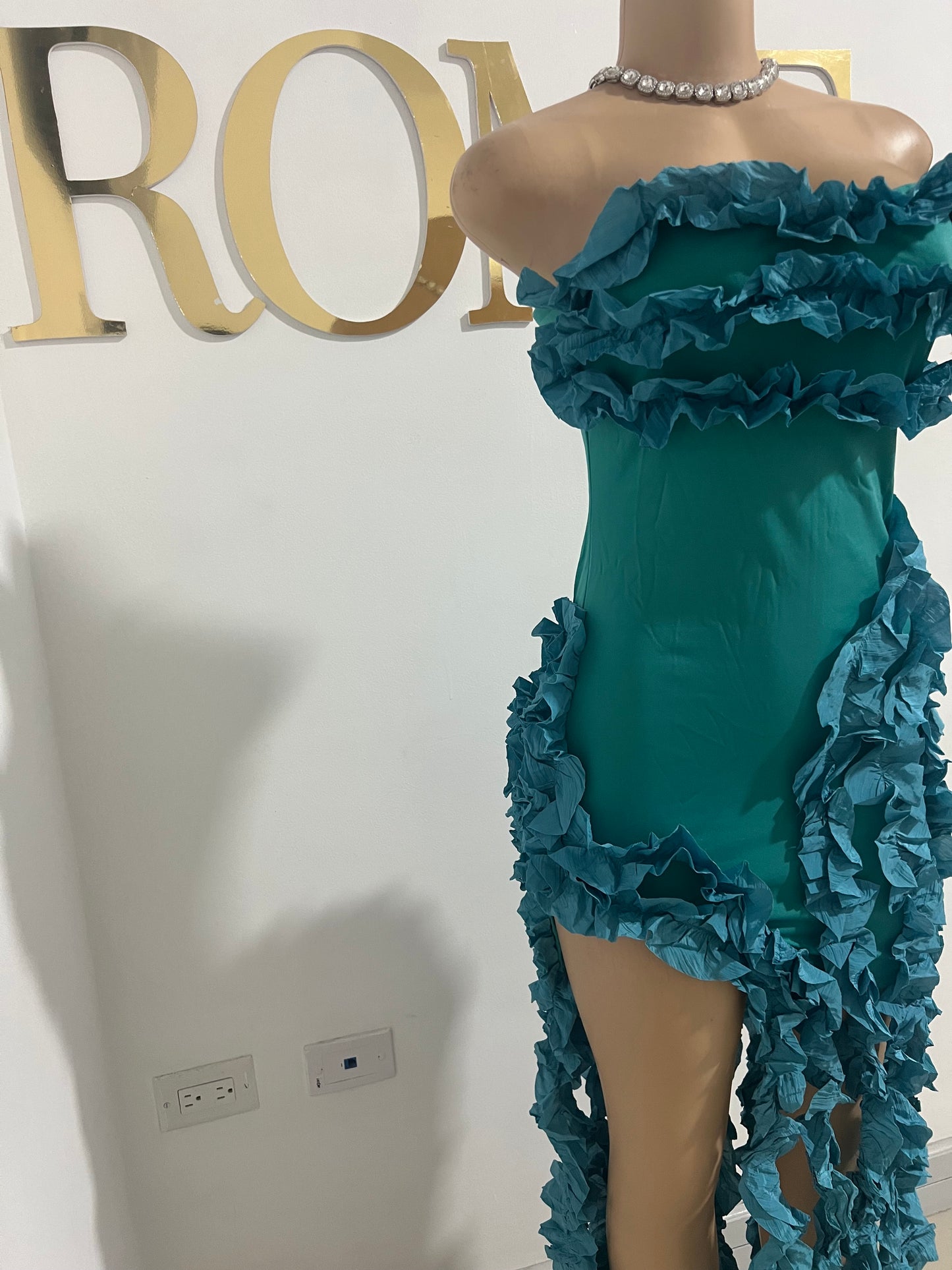 Kate Rouched Mini Dress (Teal Blue)