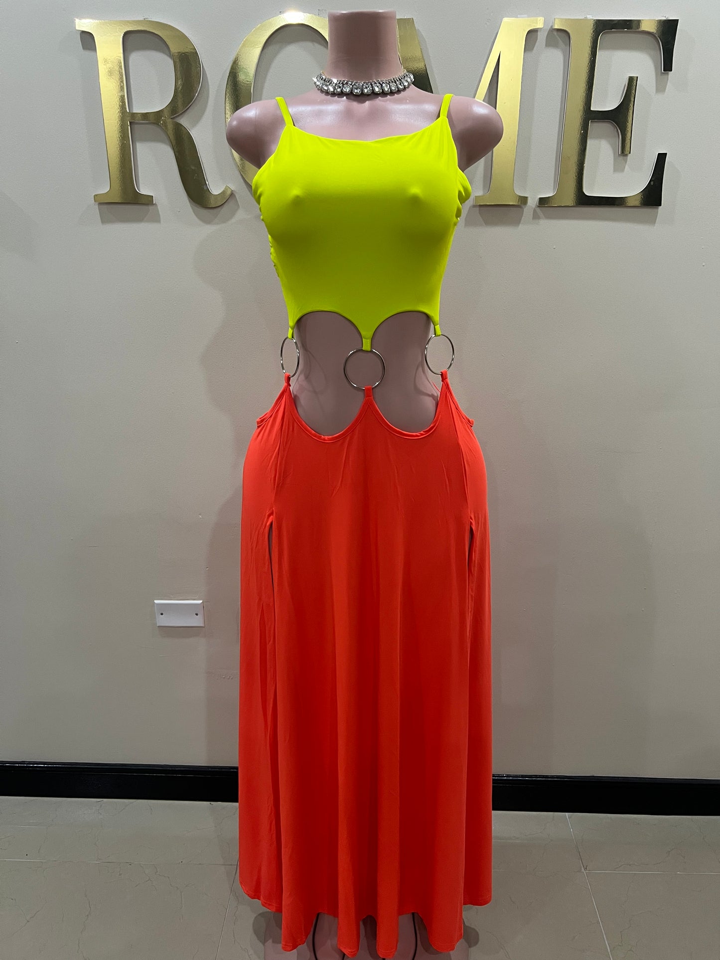 Risa Rings High Splits Dress (Orange)