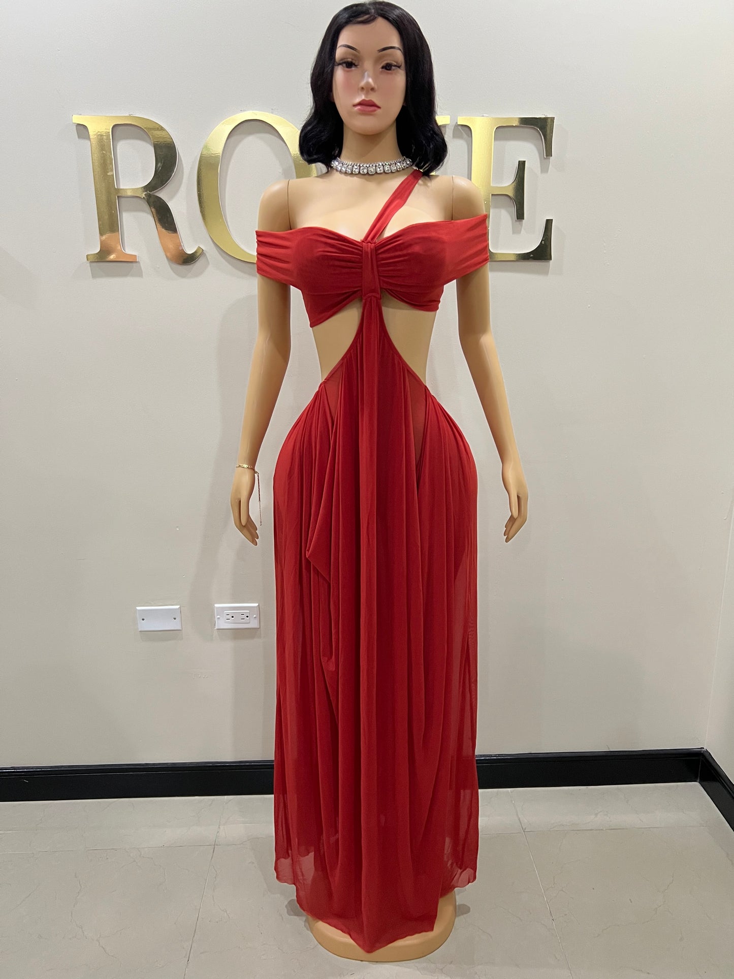 Ruby Mesh Dress (Brick Red)