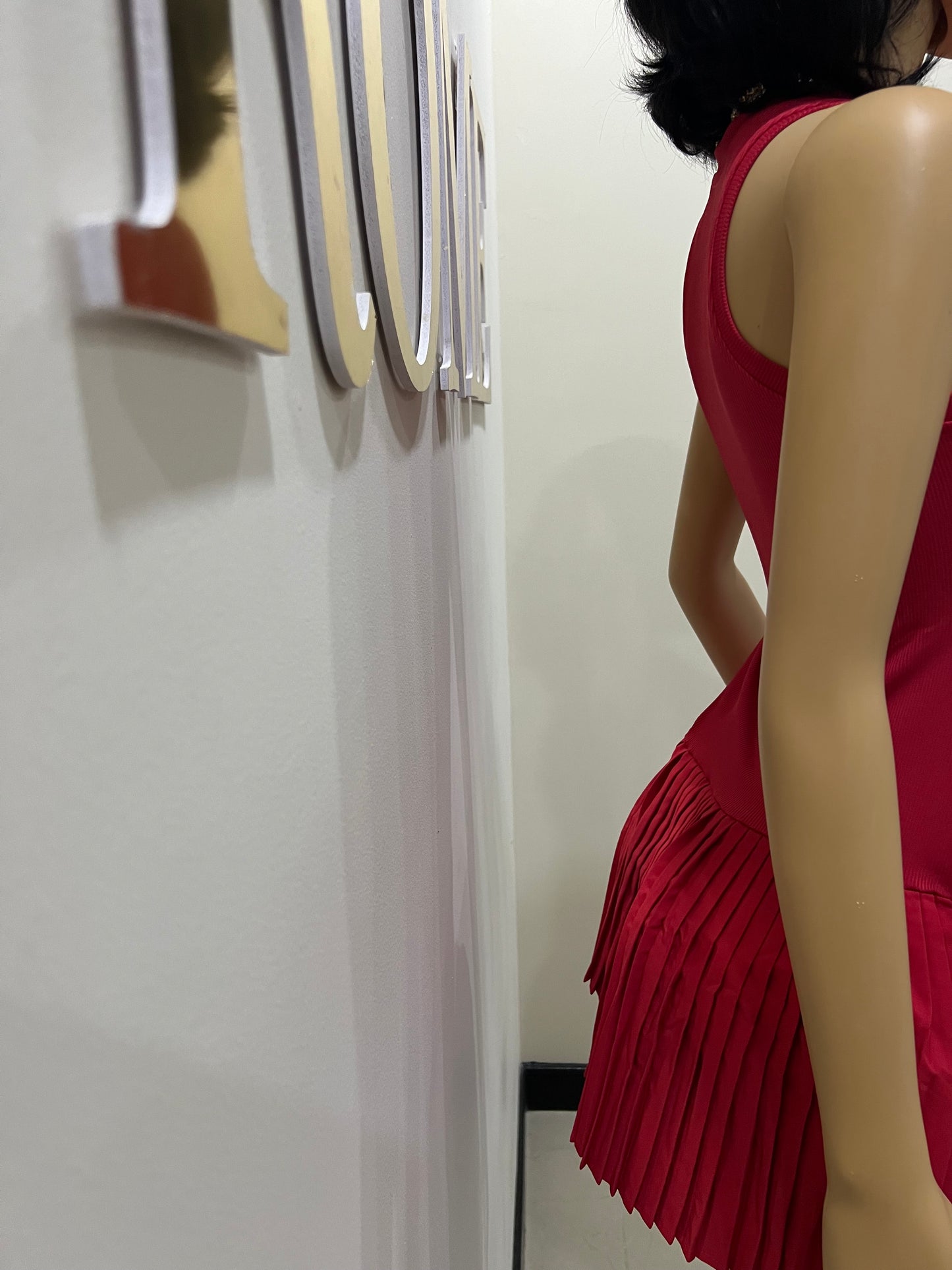 Tennis Pleated Stripe Dress (Red)