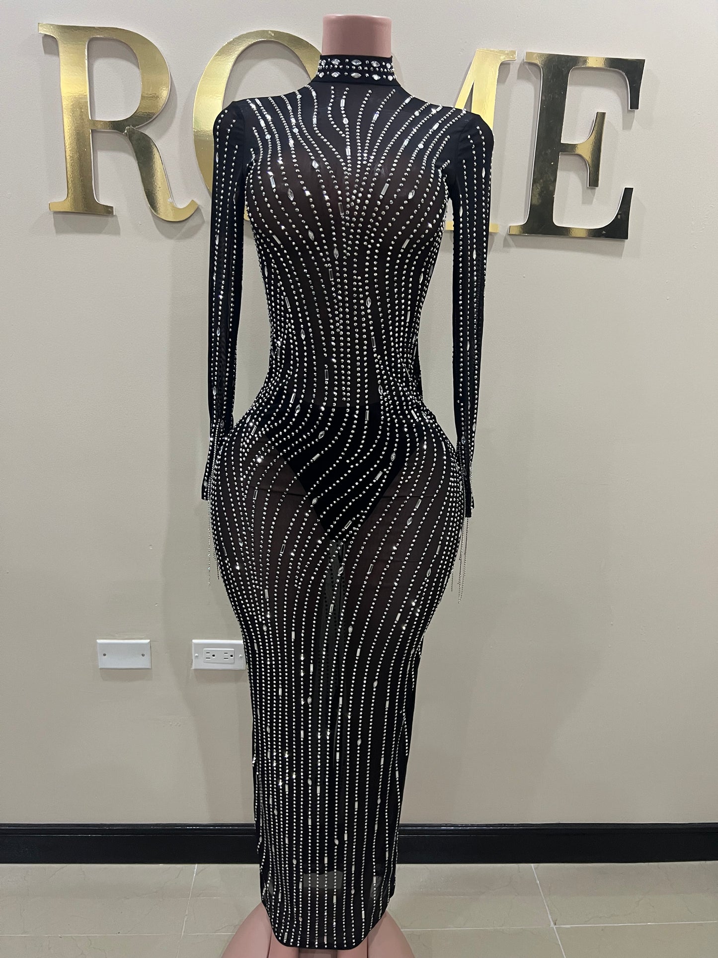 Ellie Swan Long Crystal Dress (Black)