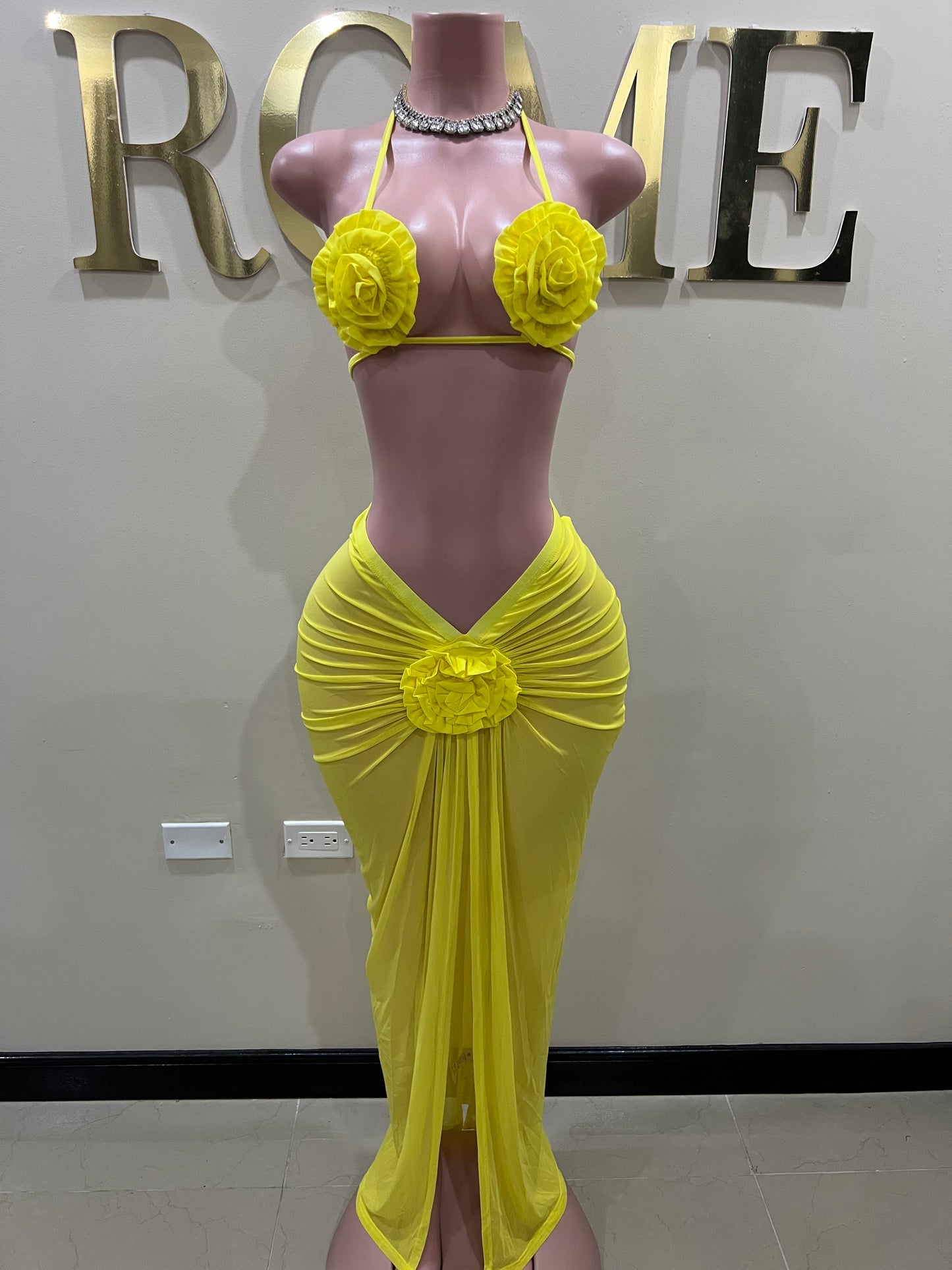 Cassie Flower 3 Pcs Mesh Skirt Set (Yellow)