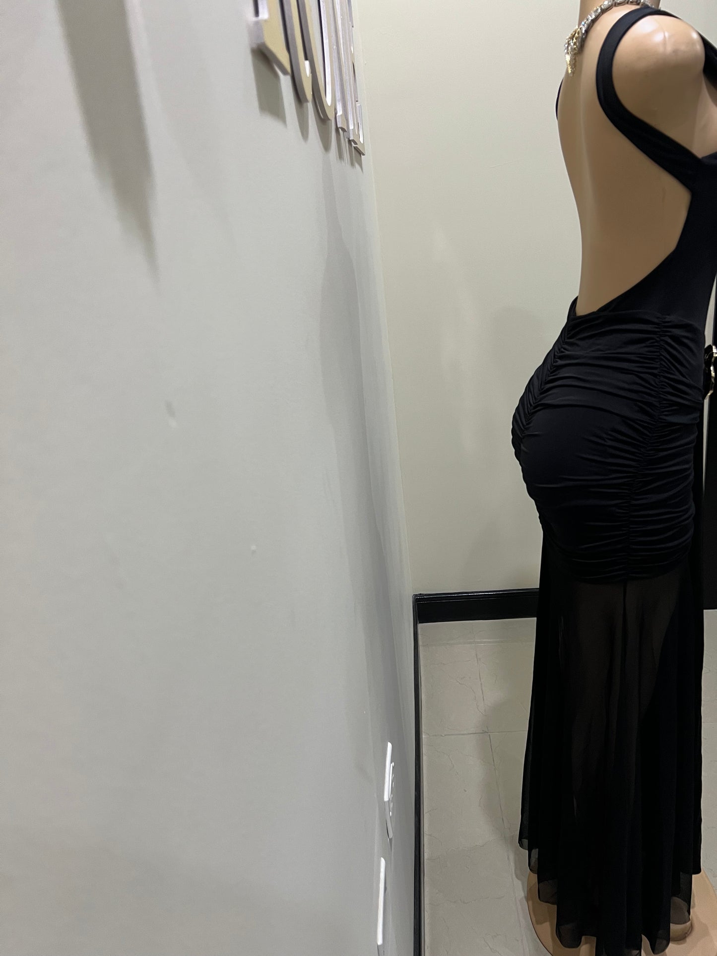 Nara Backless Petal Dress (Black)