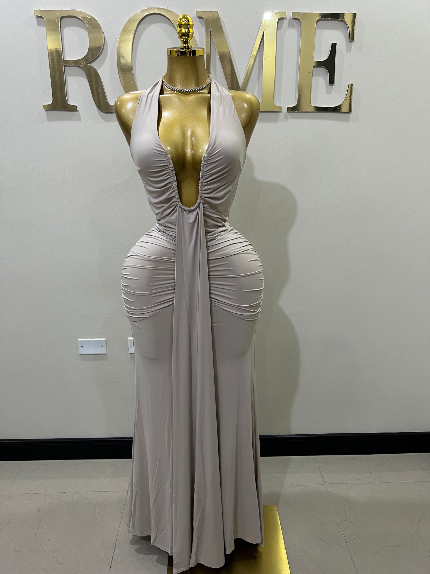 Chinelle Nara Halter Dress (Beige)