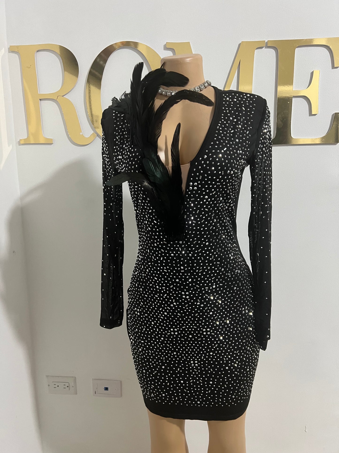 Natalie Feather Dress (Black)