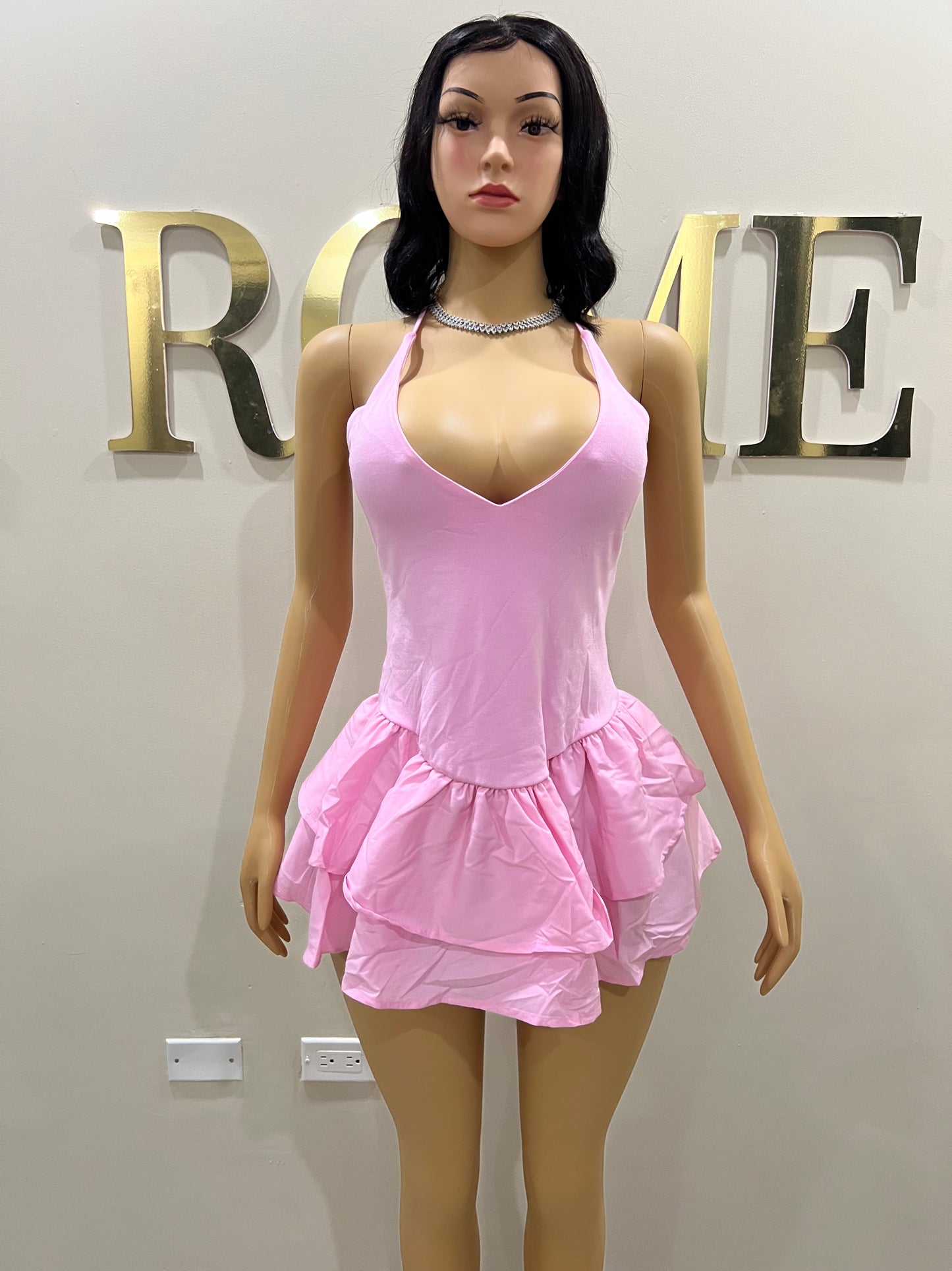 Dora Ruffle Super Mini Dress (Pink)