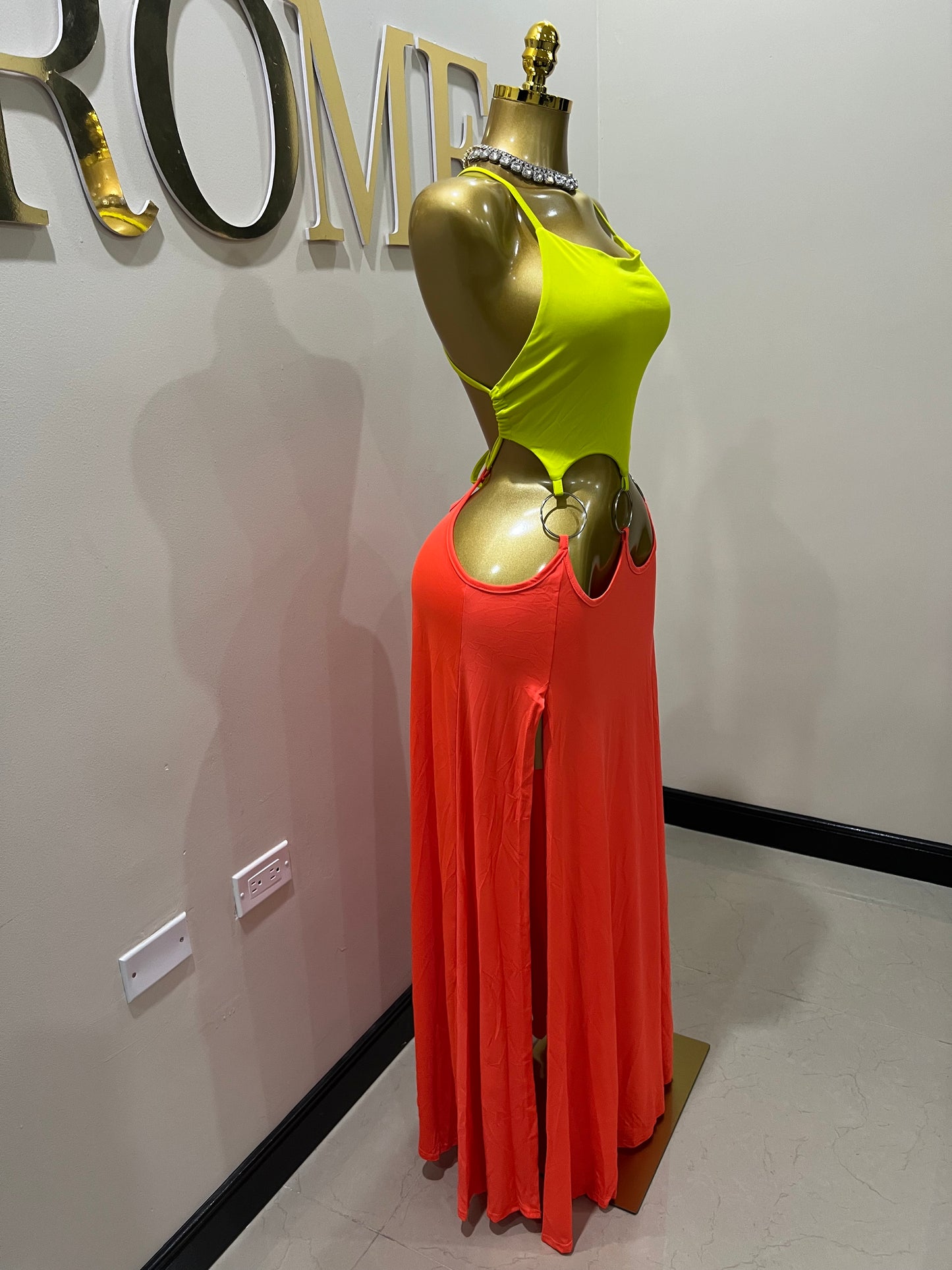 Risa Rings High Splits Dress (Orange)