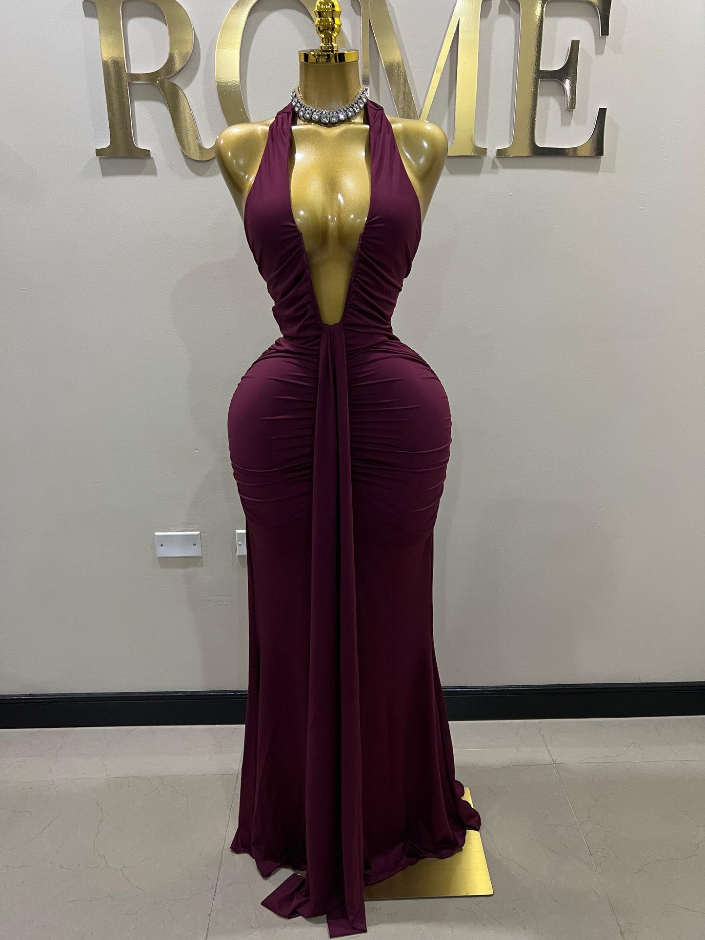 Chinelle Nara Halter Dress (Burgundy)