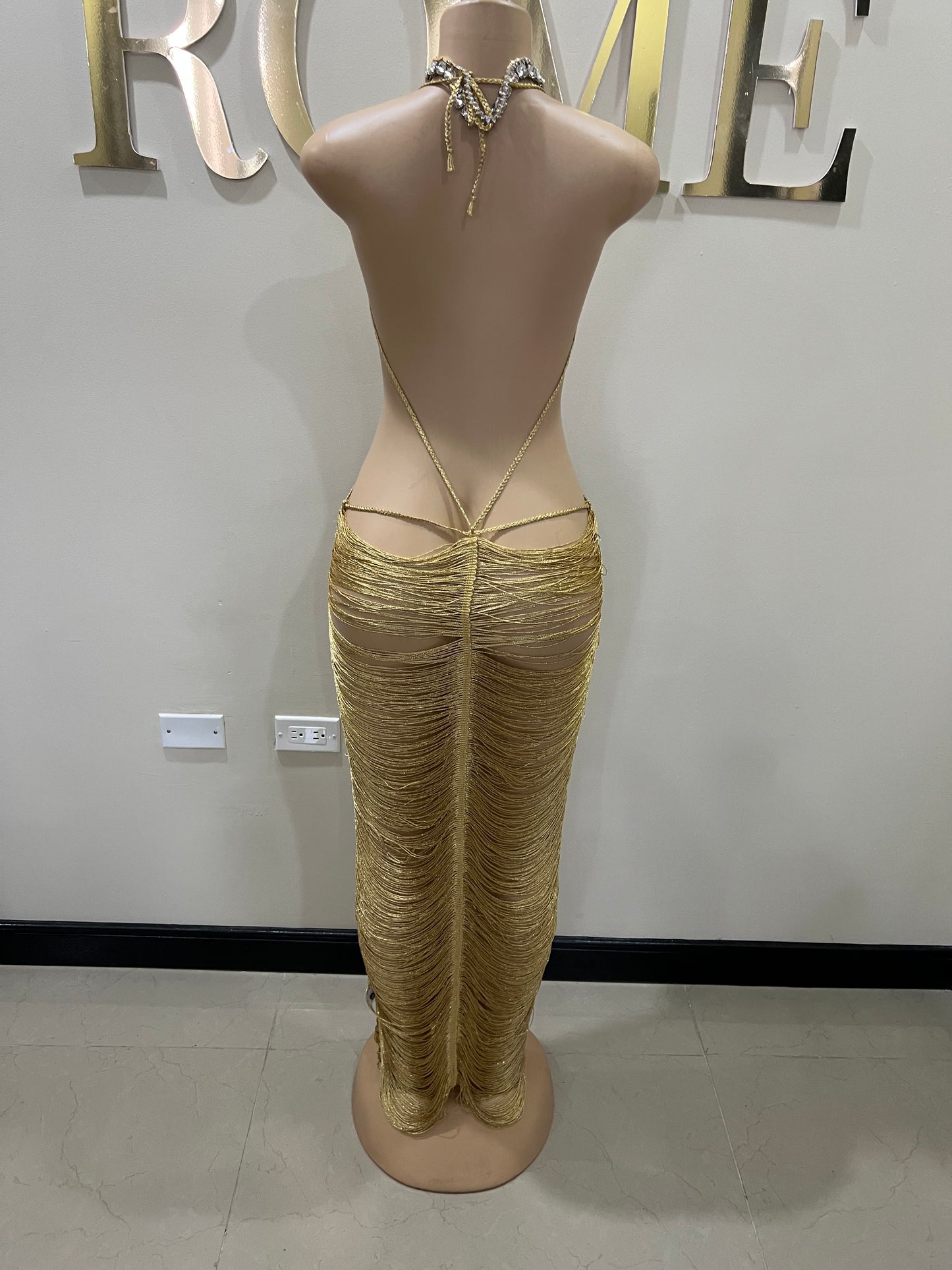 Tamale Fringe String Dress (Gold)