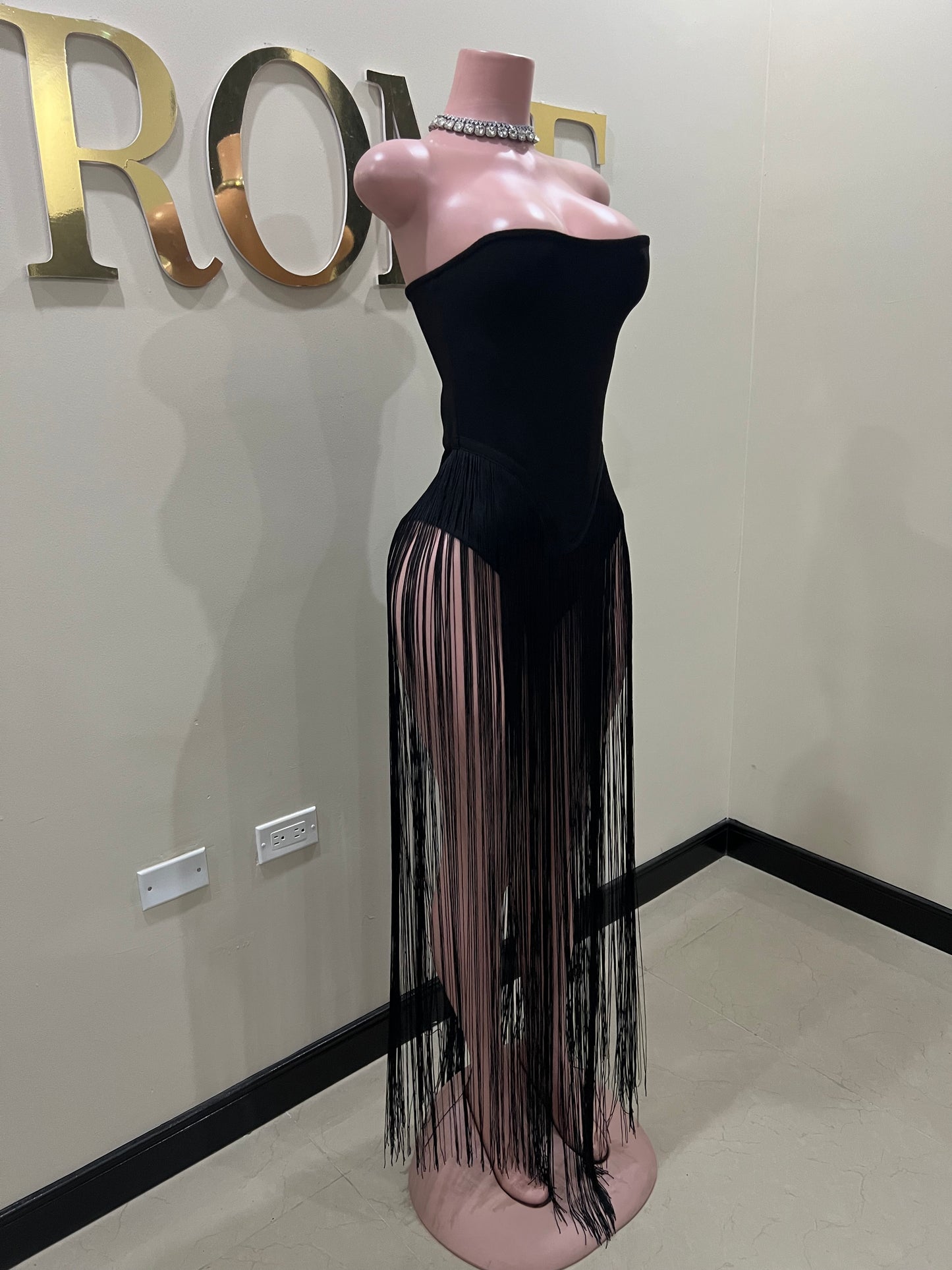 Simone Fringe Bandage Bodysuit (Black)