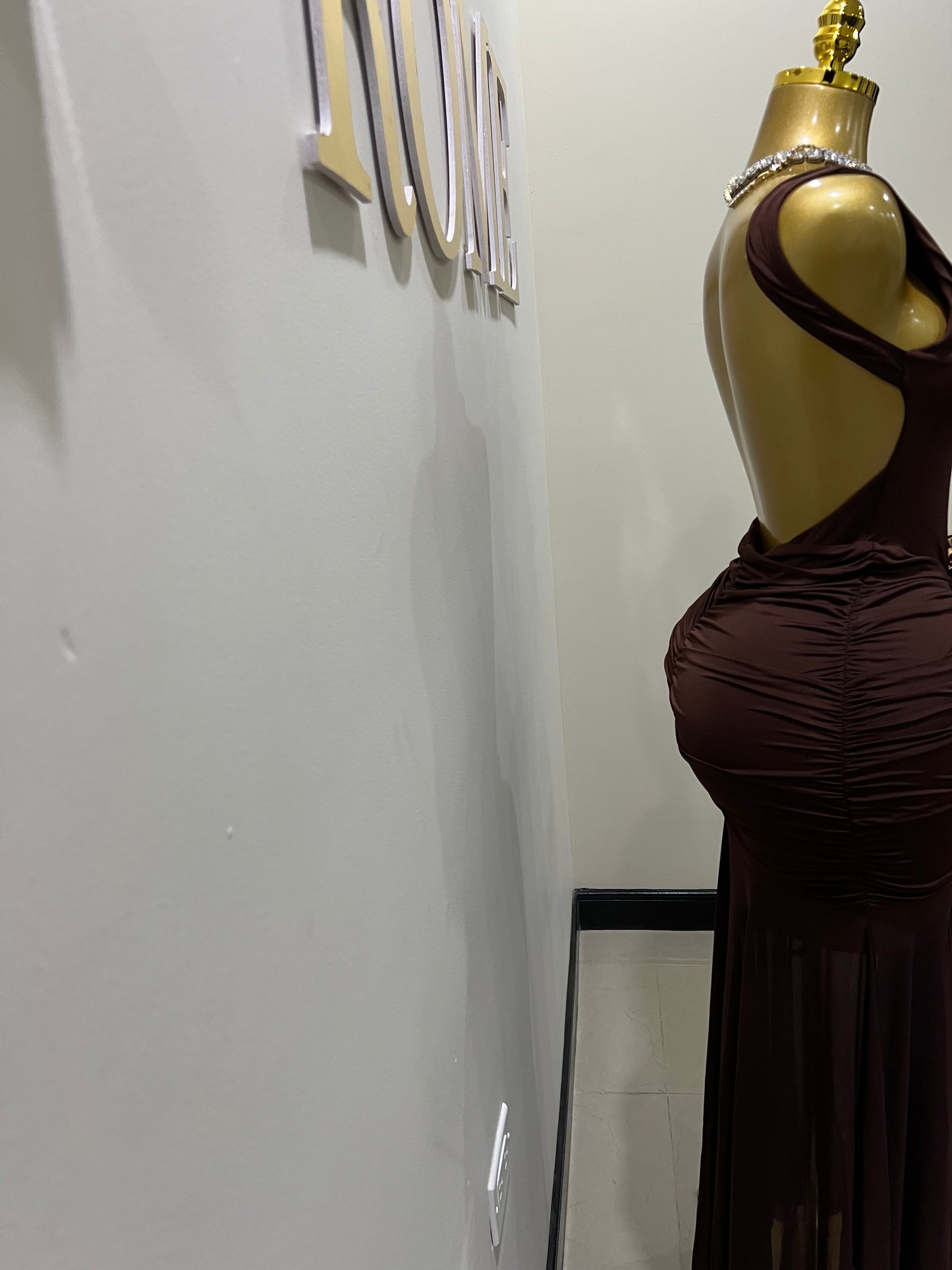 Nara Backless Petal Dress (Brown)