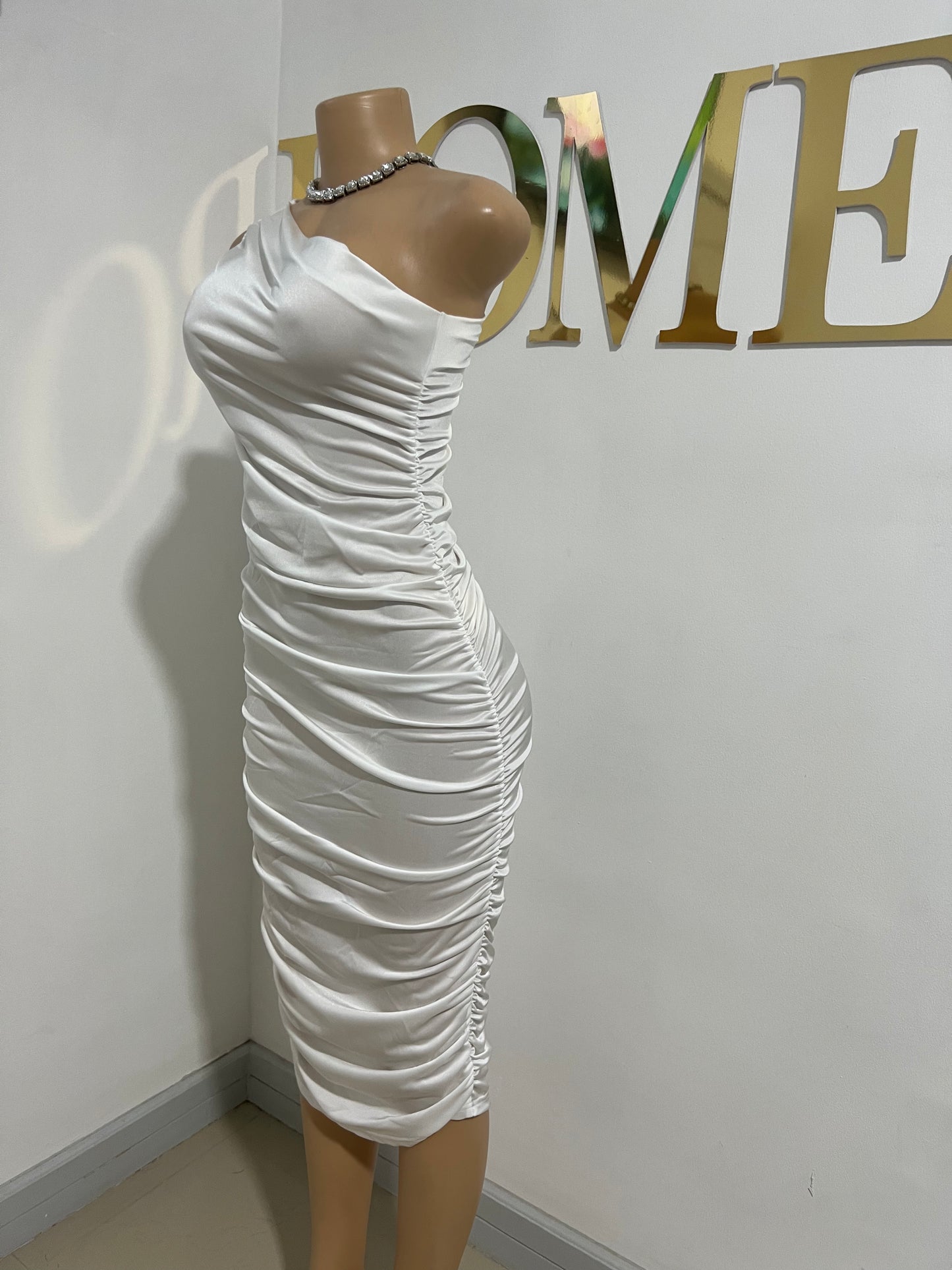 Porsha One Shoulder Dress (White)