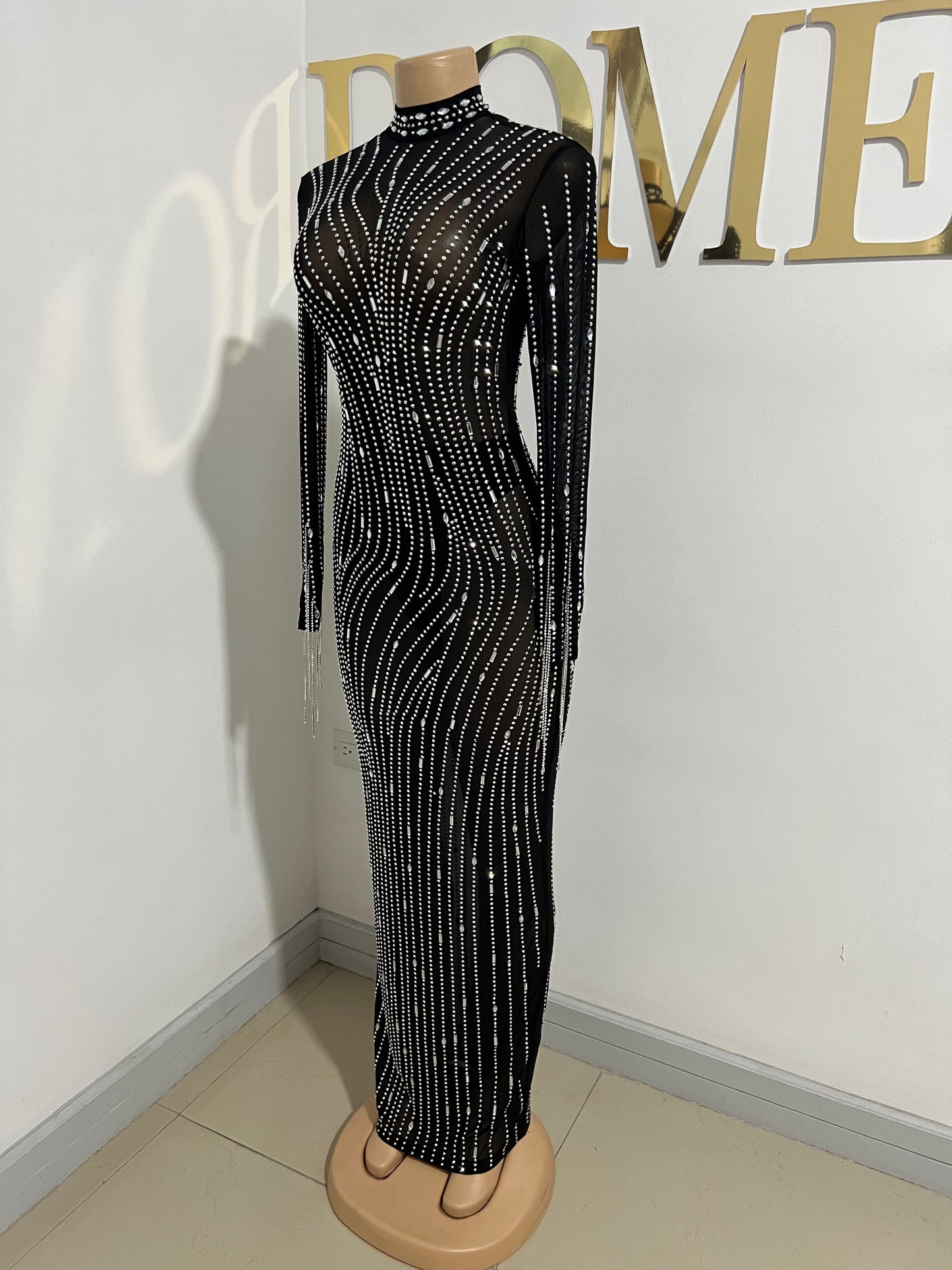 Ellie Swan Long Crystal Dress (Black)