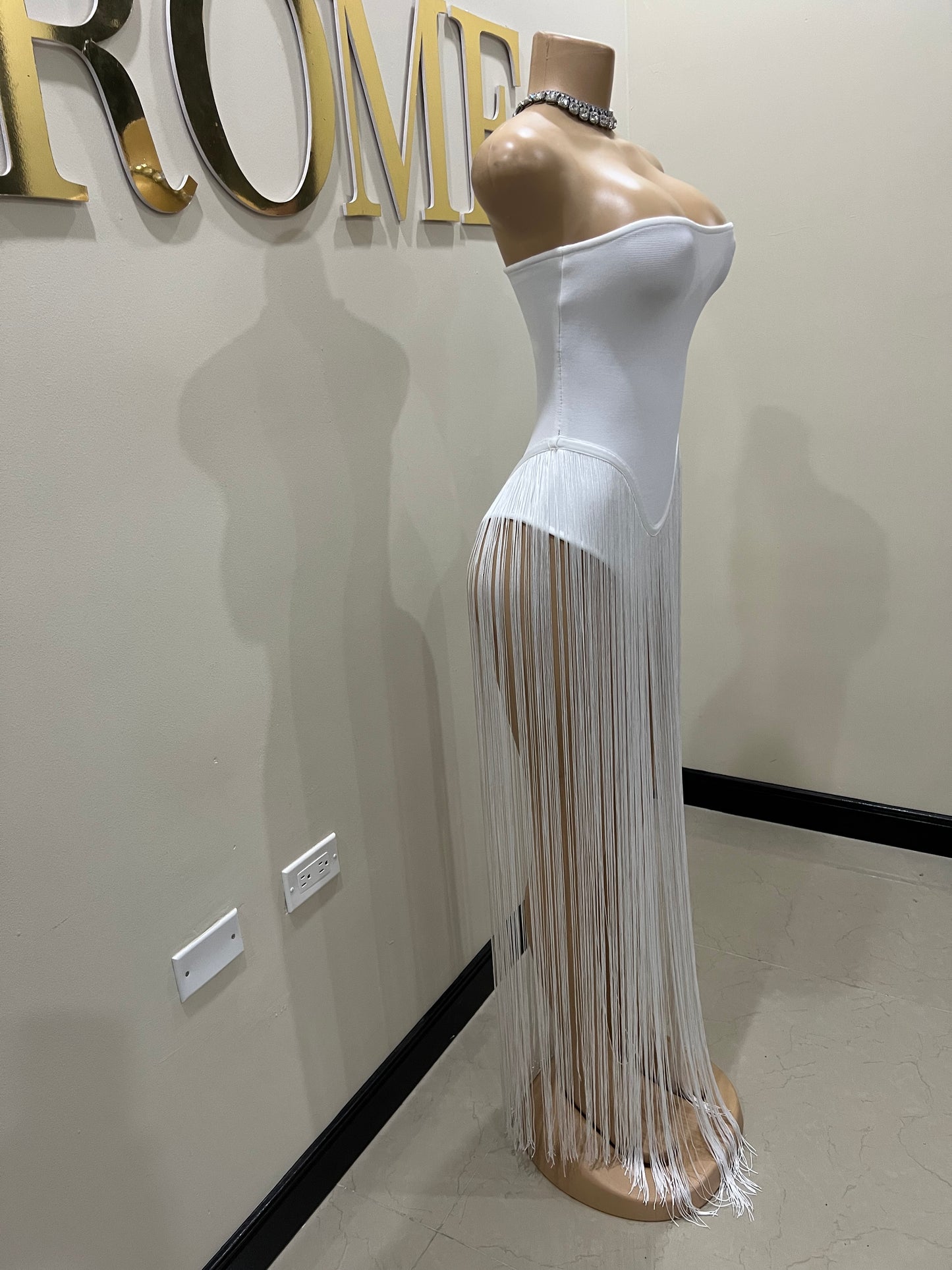 Simone Fringe Bandage Bodysuit (White)