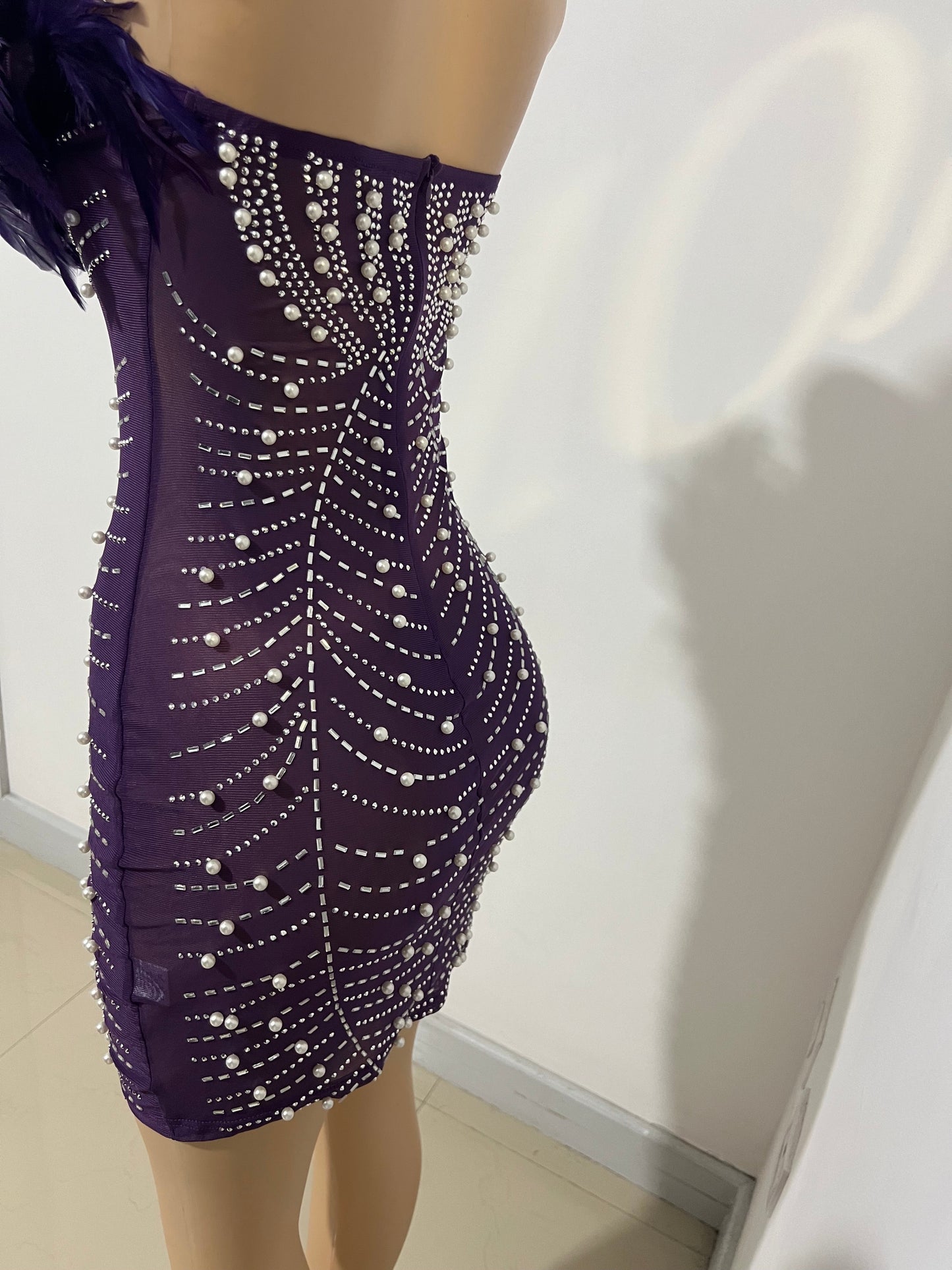 Elle Feather Crystal Dress (Purple)