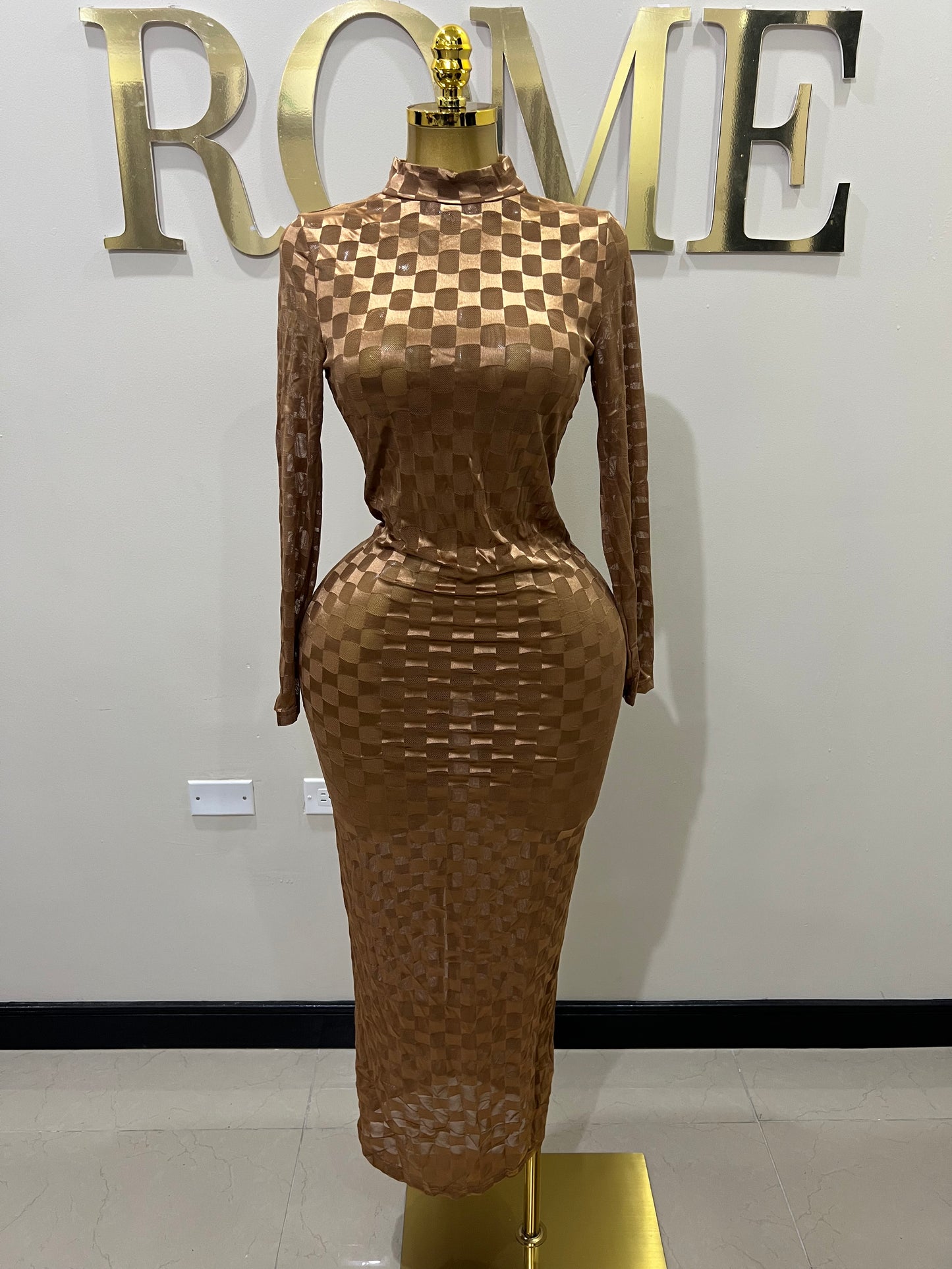 Nia Long Mesh Dress (Brown)