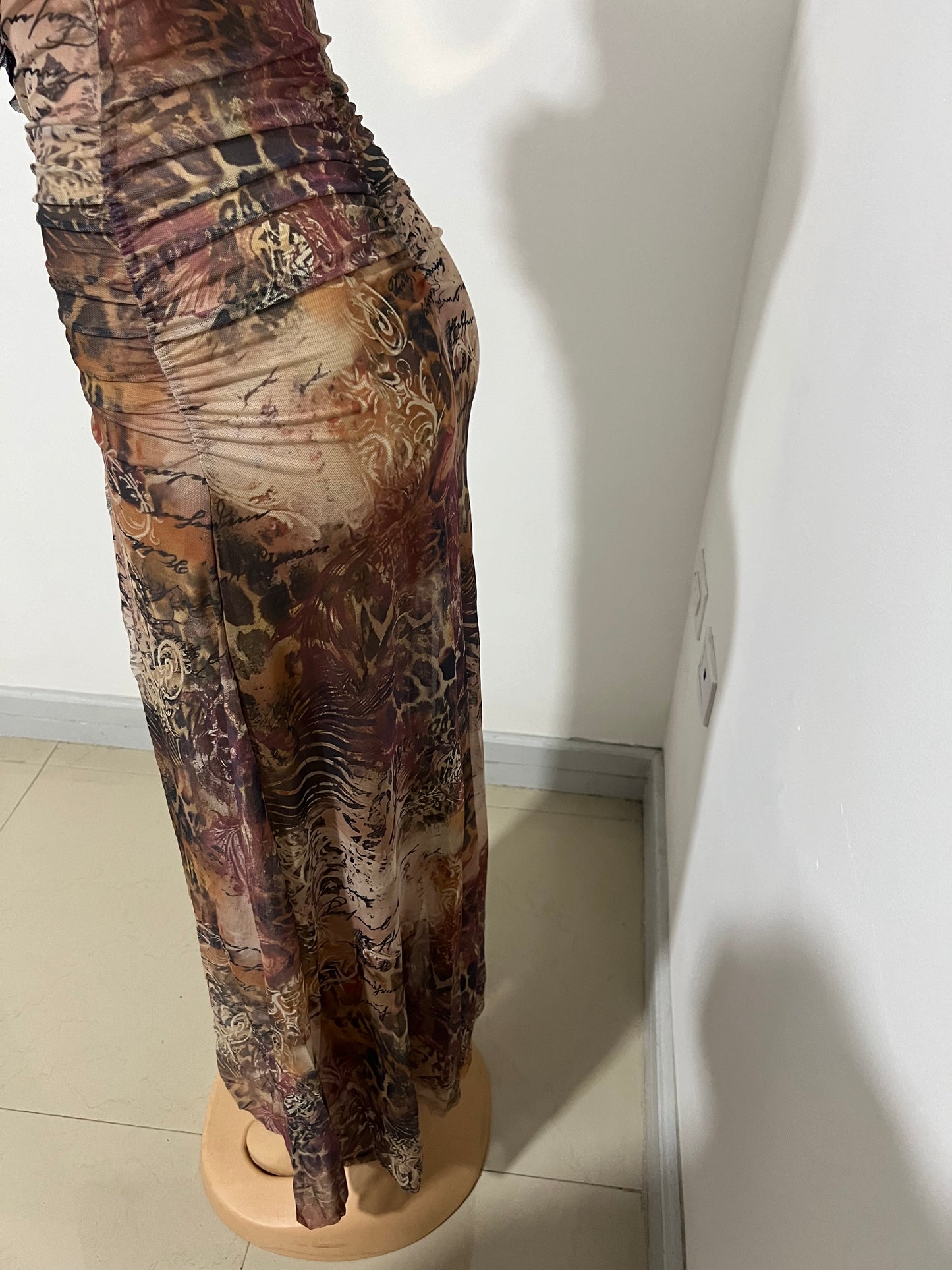 Mila Vibe Sheer Dress (Brown multi-colored)