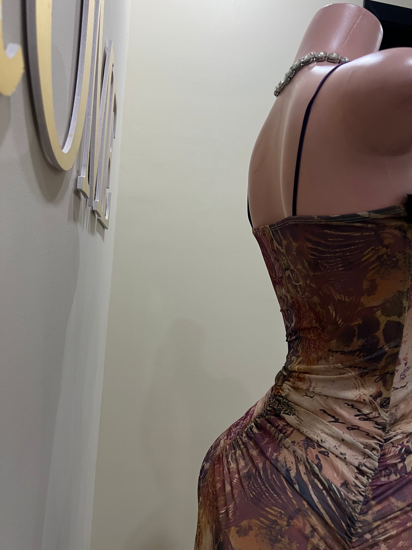 Mila Vibe Sheer Dress (Brown multi-colored)