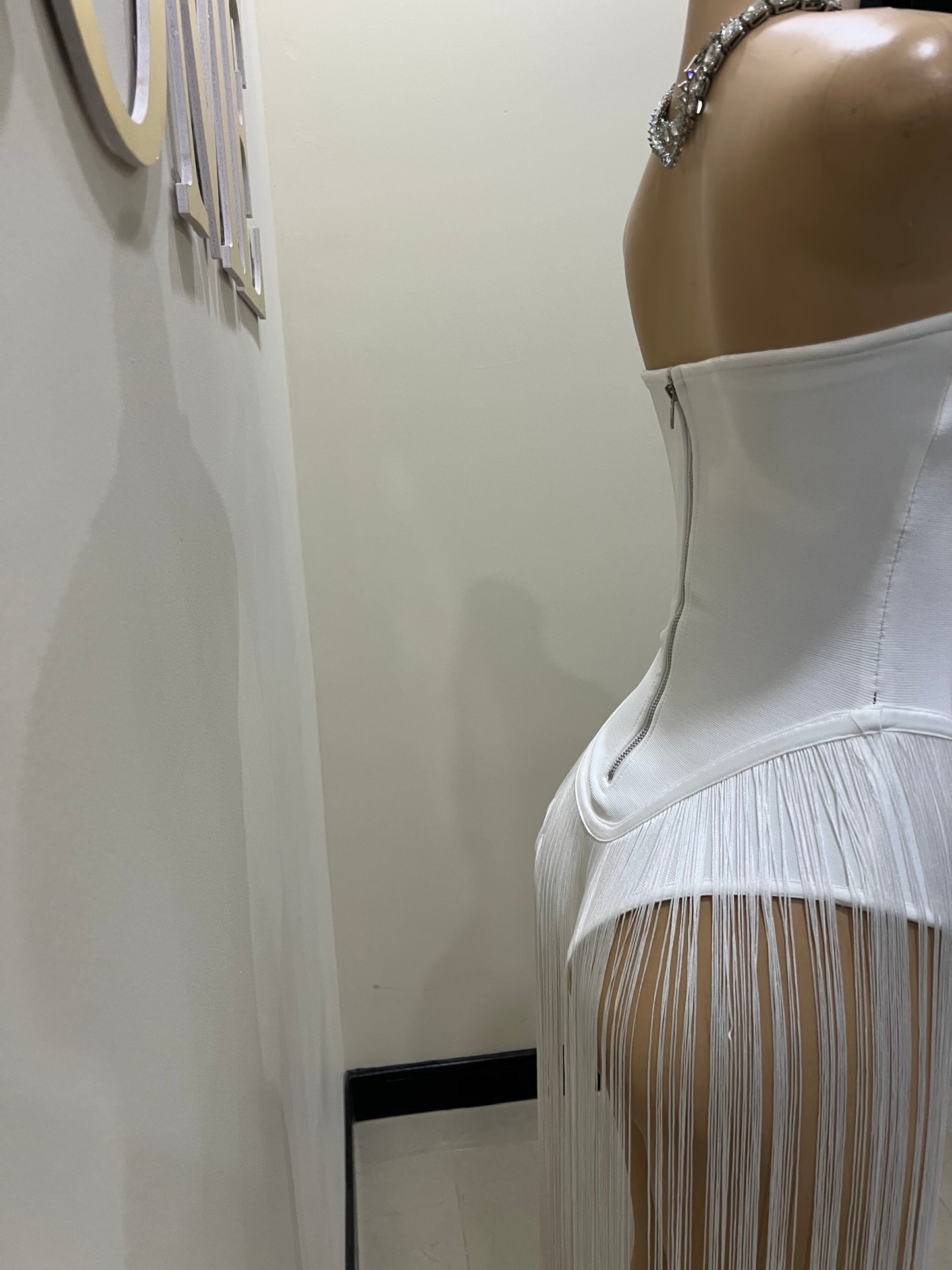 Simone Fringe Bandage Bodysuit (White)