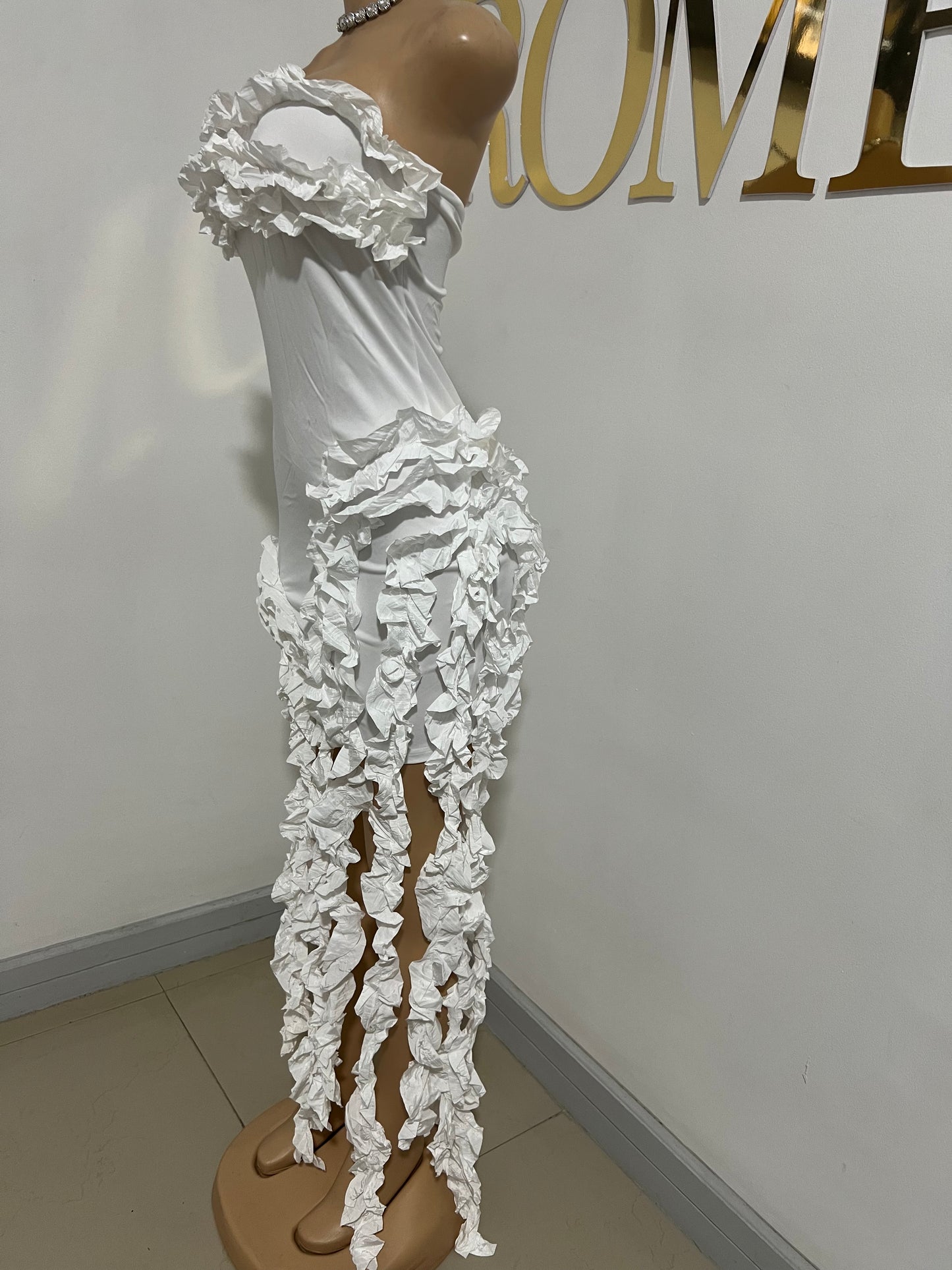 Kate Rouched Mini Dress (White)