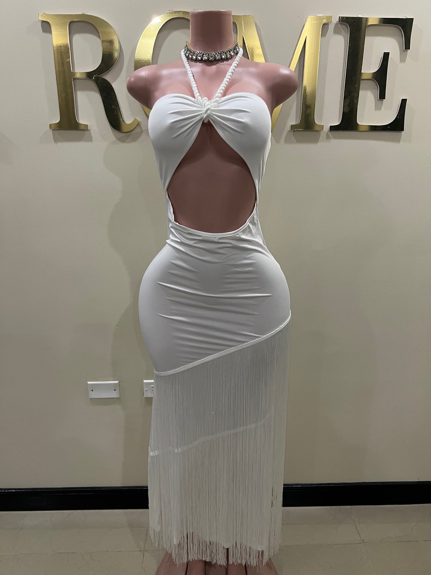 Diva Fringe Vibe Dress (White)