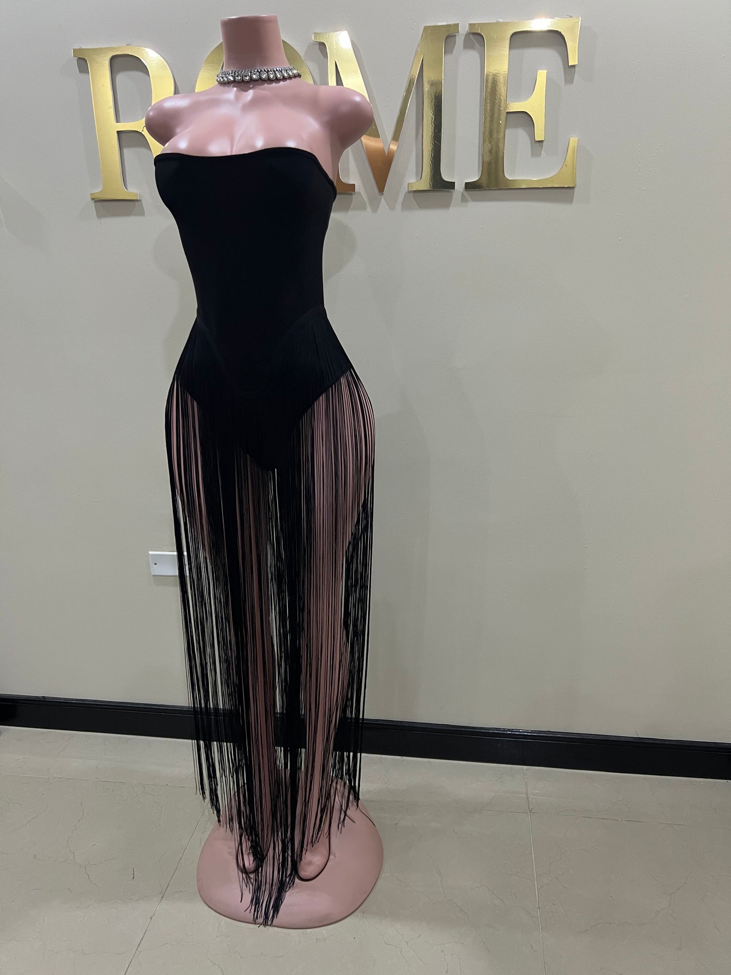 Simone Fringe Bandage Bodysuit (Black)