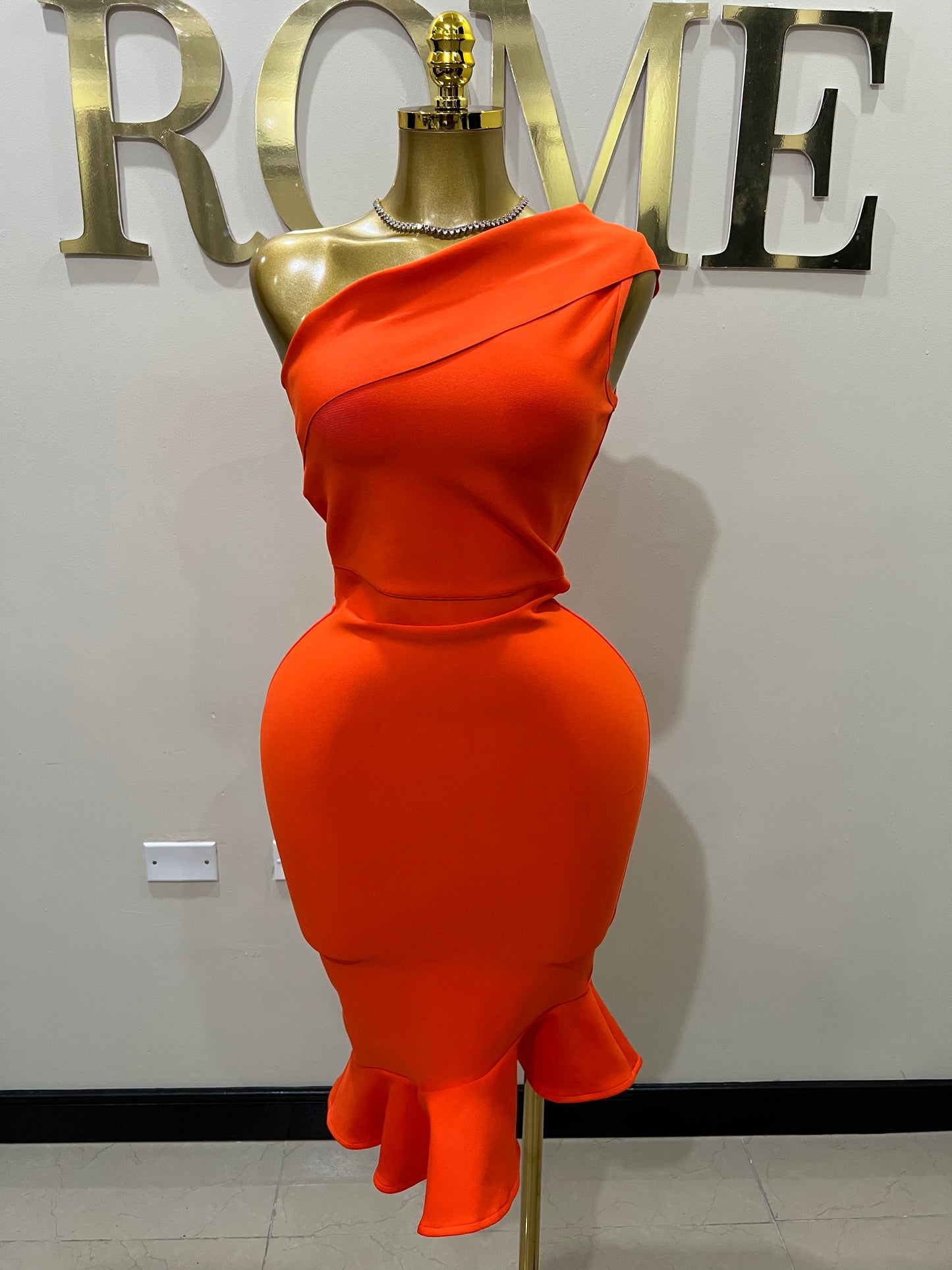 Olivia Bandage Glam Ruffle Dress (Orange)