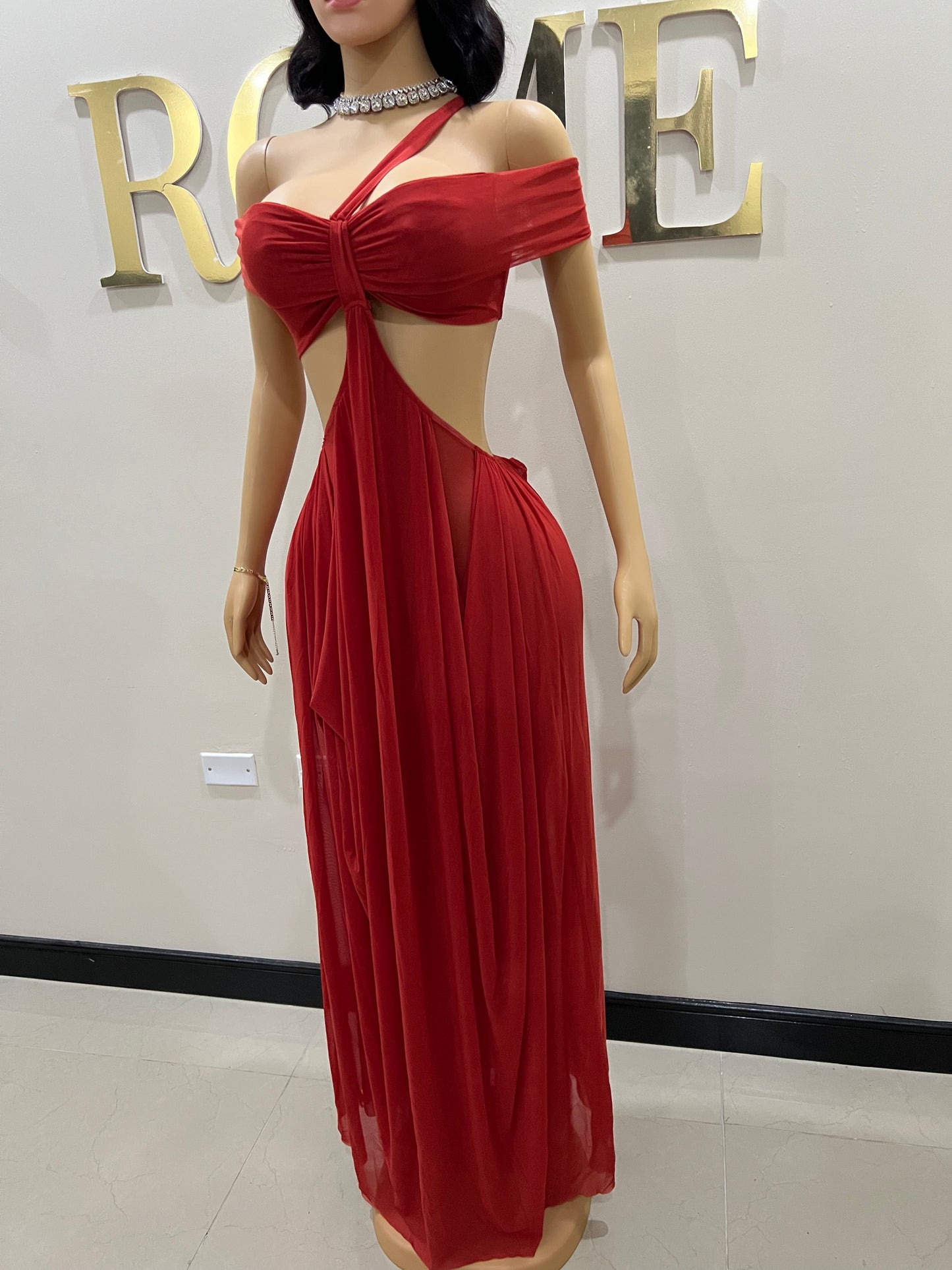 Ruby Mesh Dress (Brick Red)