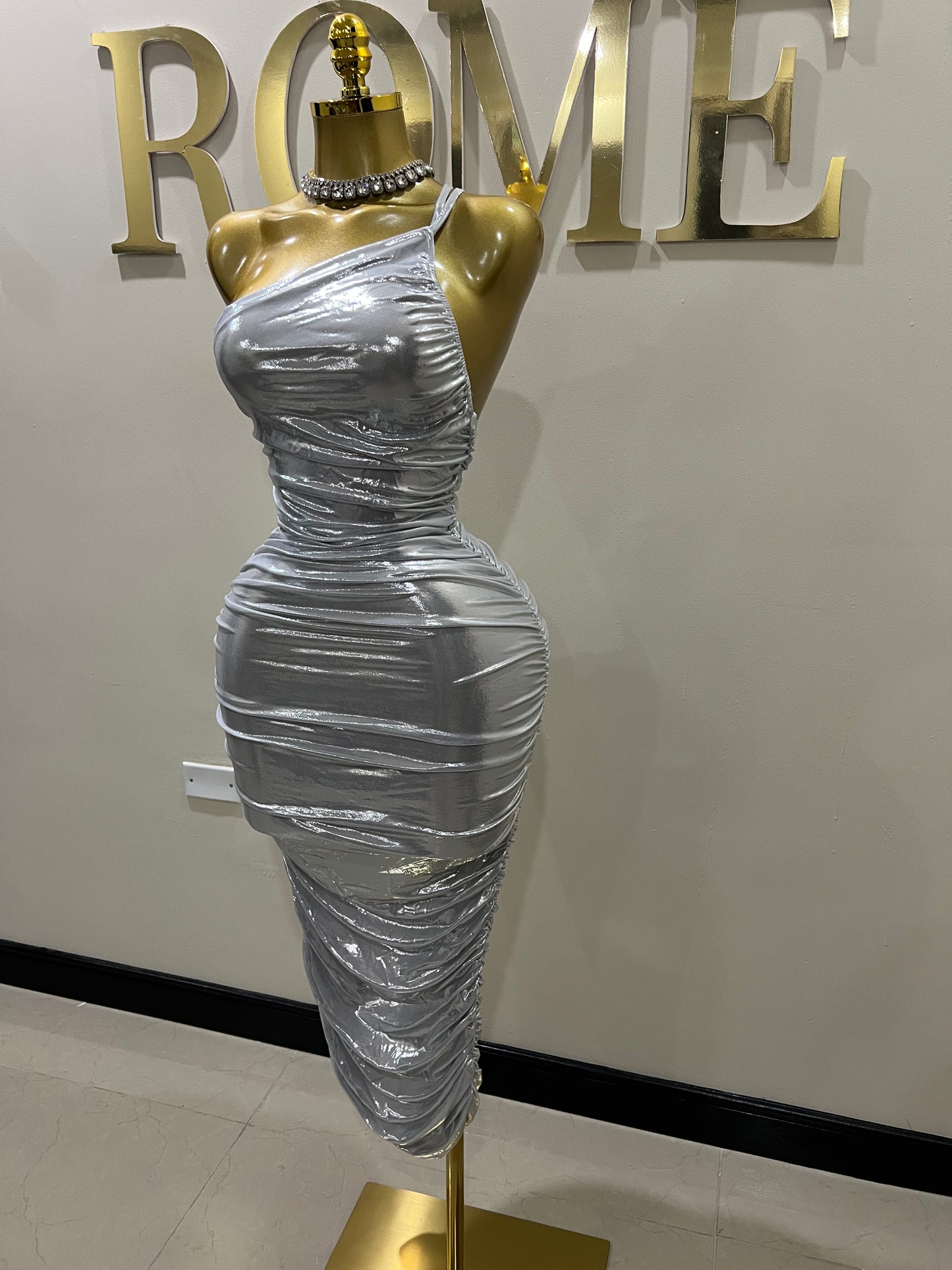 Tessa Moira Rouched Dress (Silver)