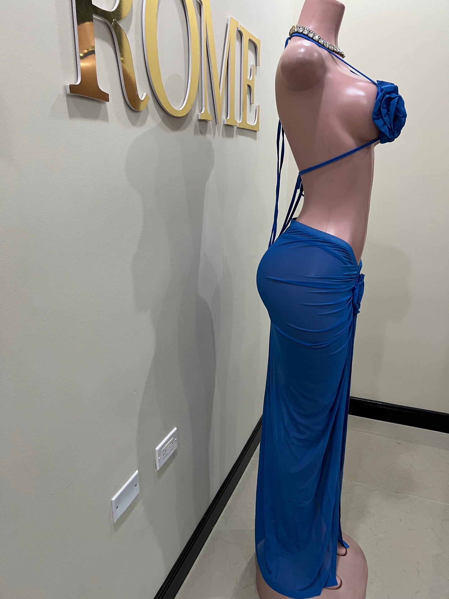 Cassie Flower 3 Pcs Mesh Skirt Set (Blue)