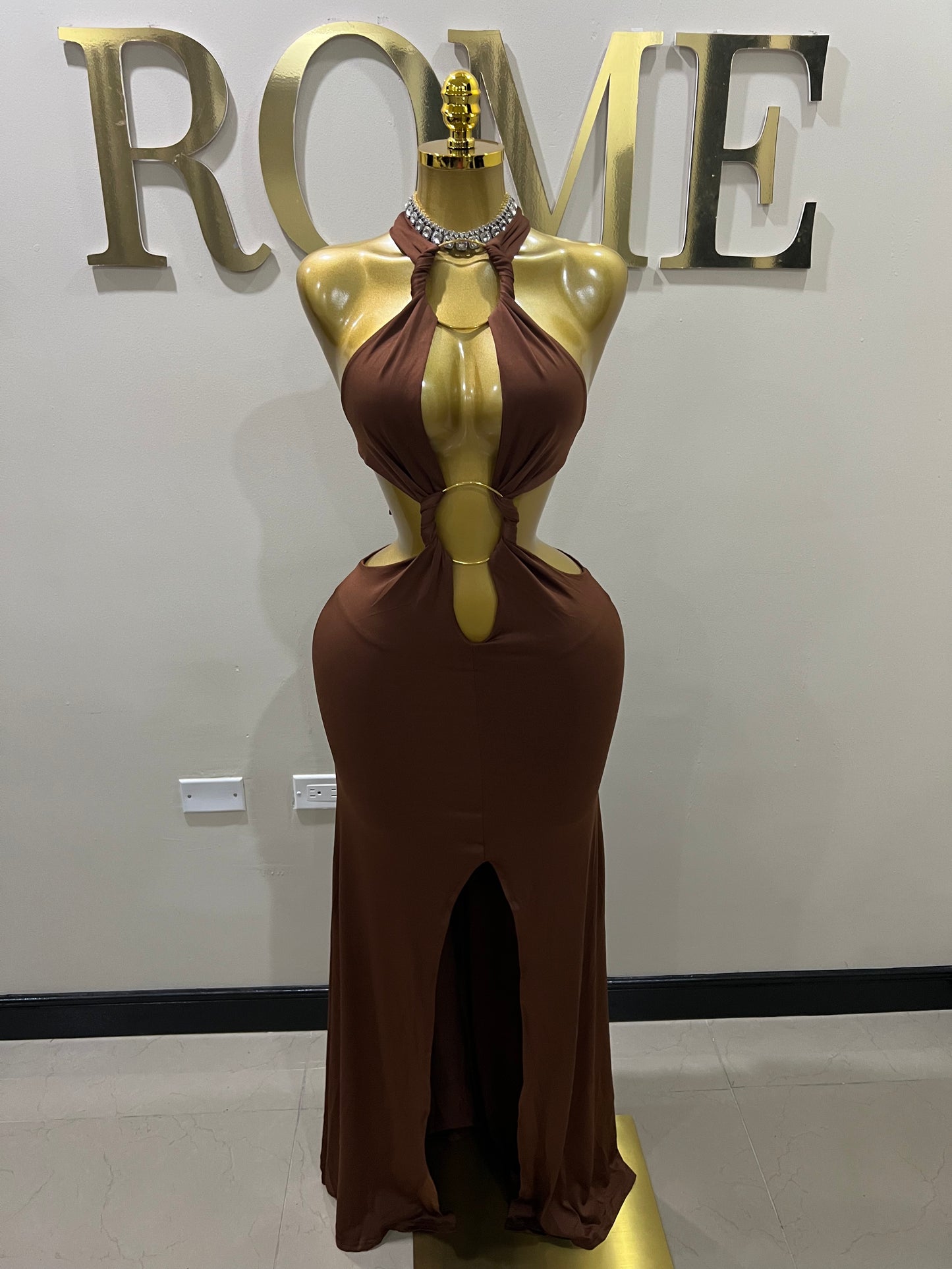 Indie Vibe Rings Dress (Brown)