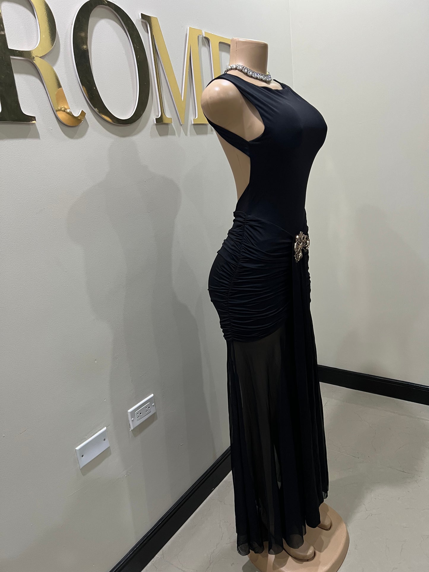 Nara Backless Petal Dress (Black)