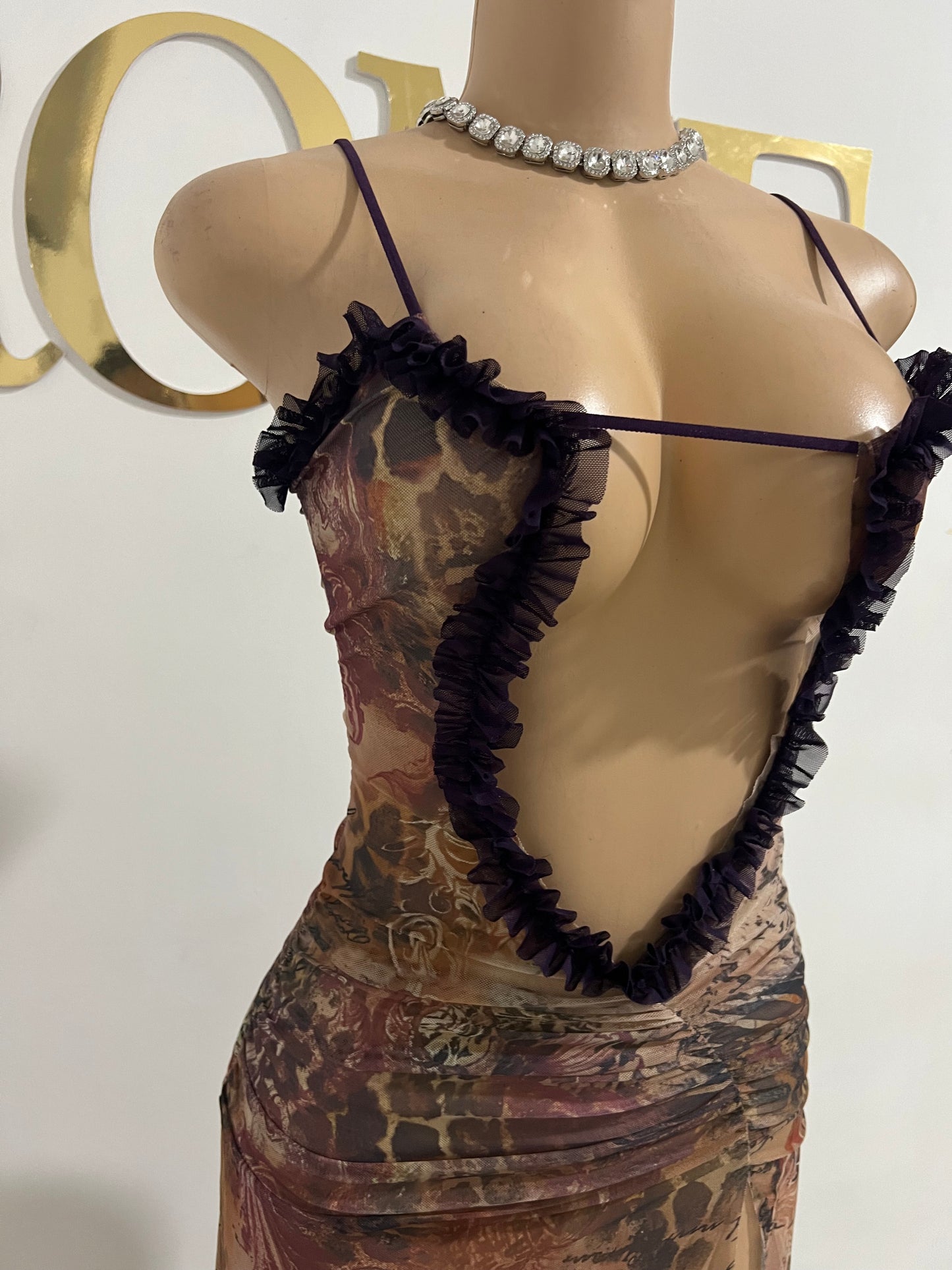 Mila Vibe Sheer Dress (Brown multi-colored)