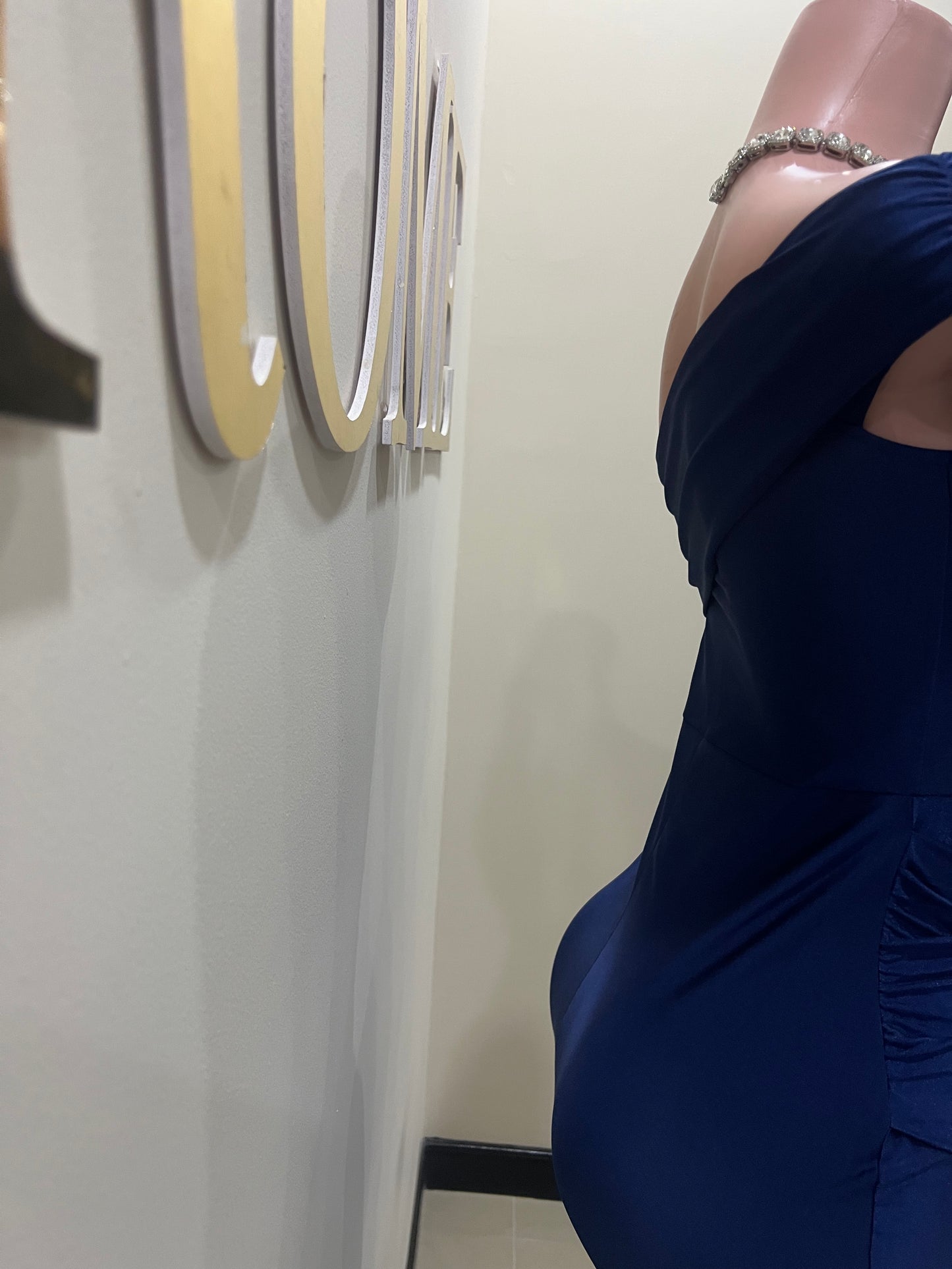 Kerry One Shoulder Dress (Navy Blue)