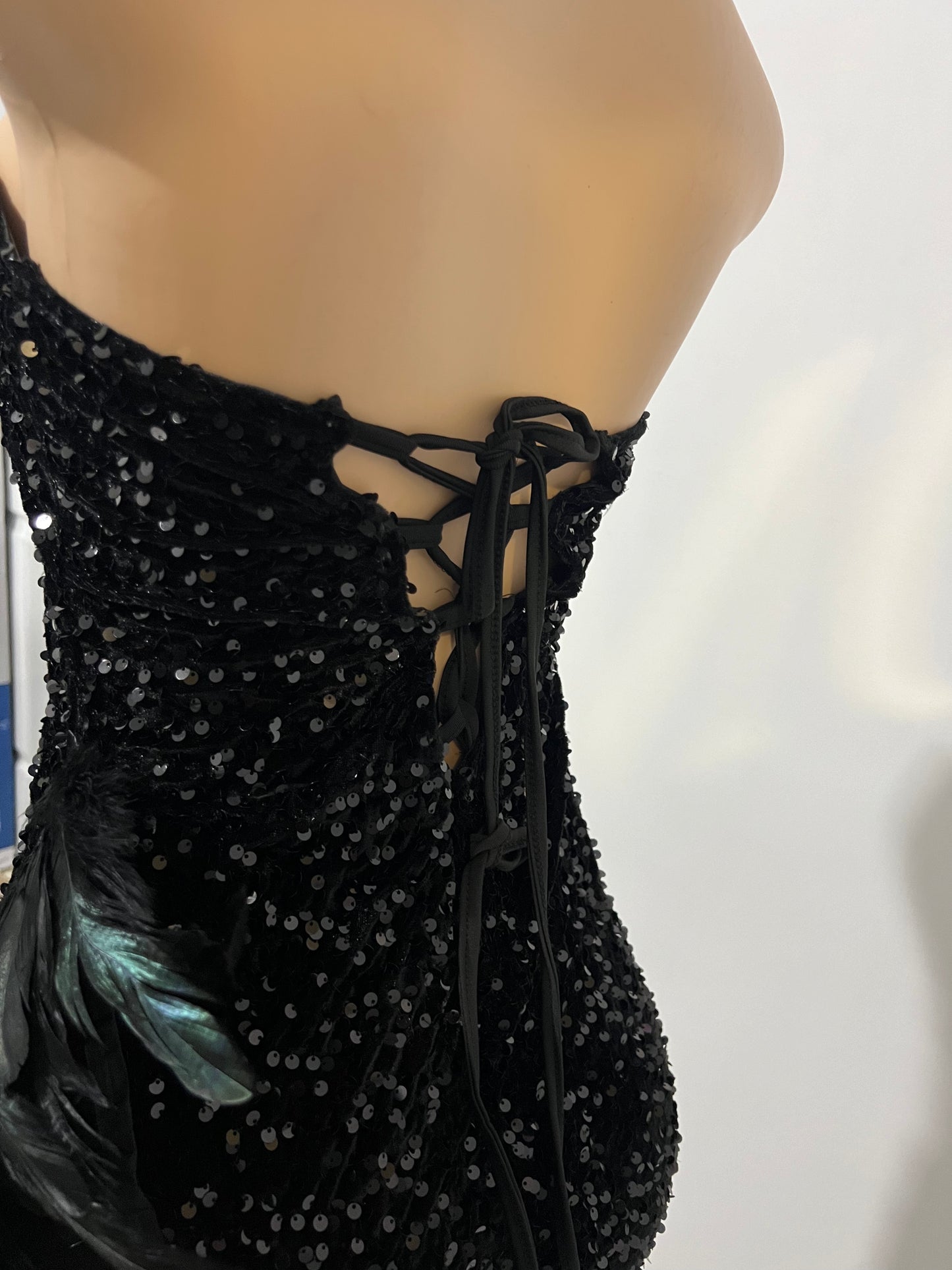 Octavia Iridescent Feather Dress (Black)